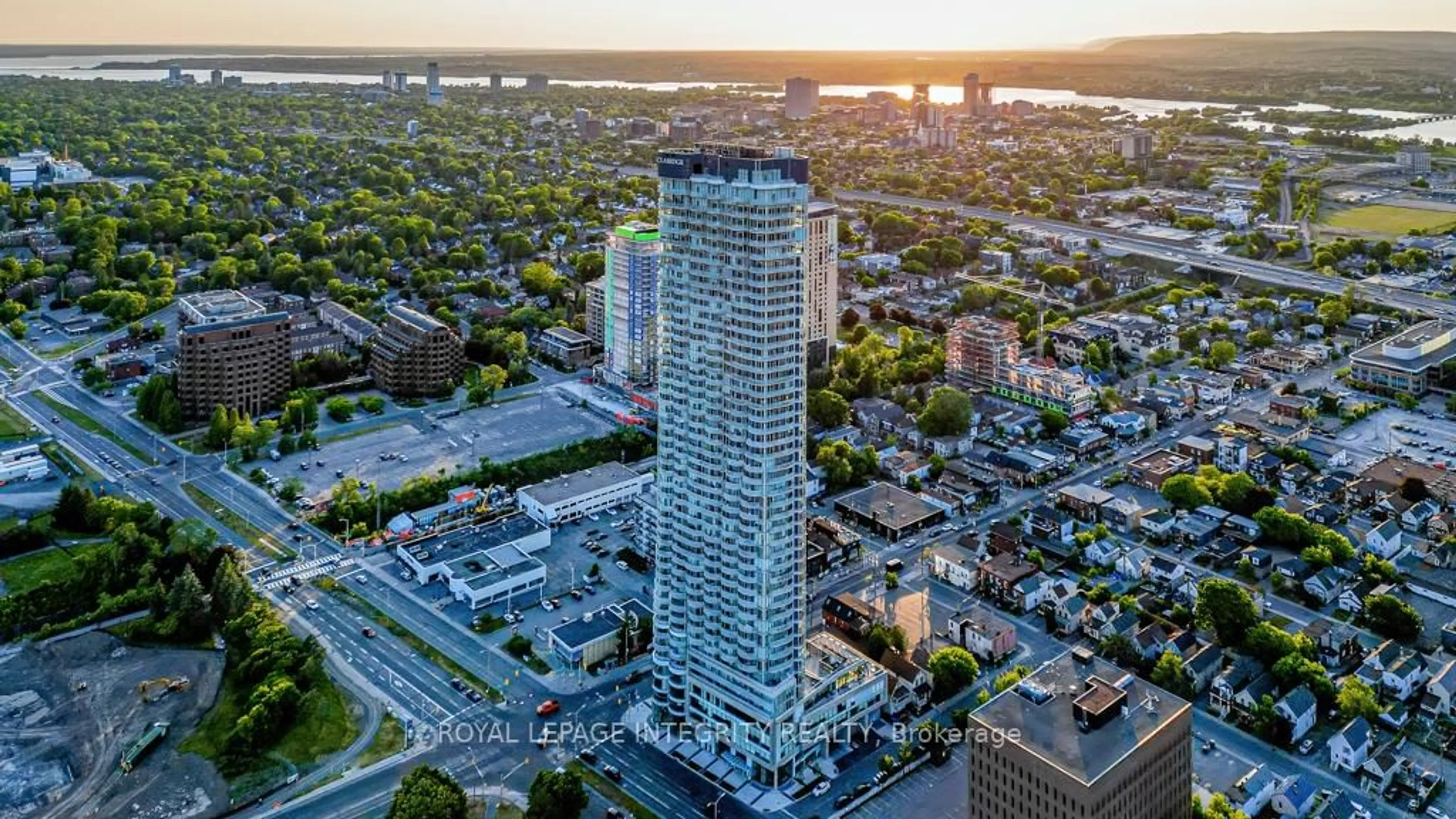 A pic from outside/outdoor area/front of a property/back of a property/a pic from drone, city buildings view from balcony for 805 CARLING Ave #1105, Ottawa Ontario K1S 5W9