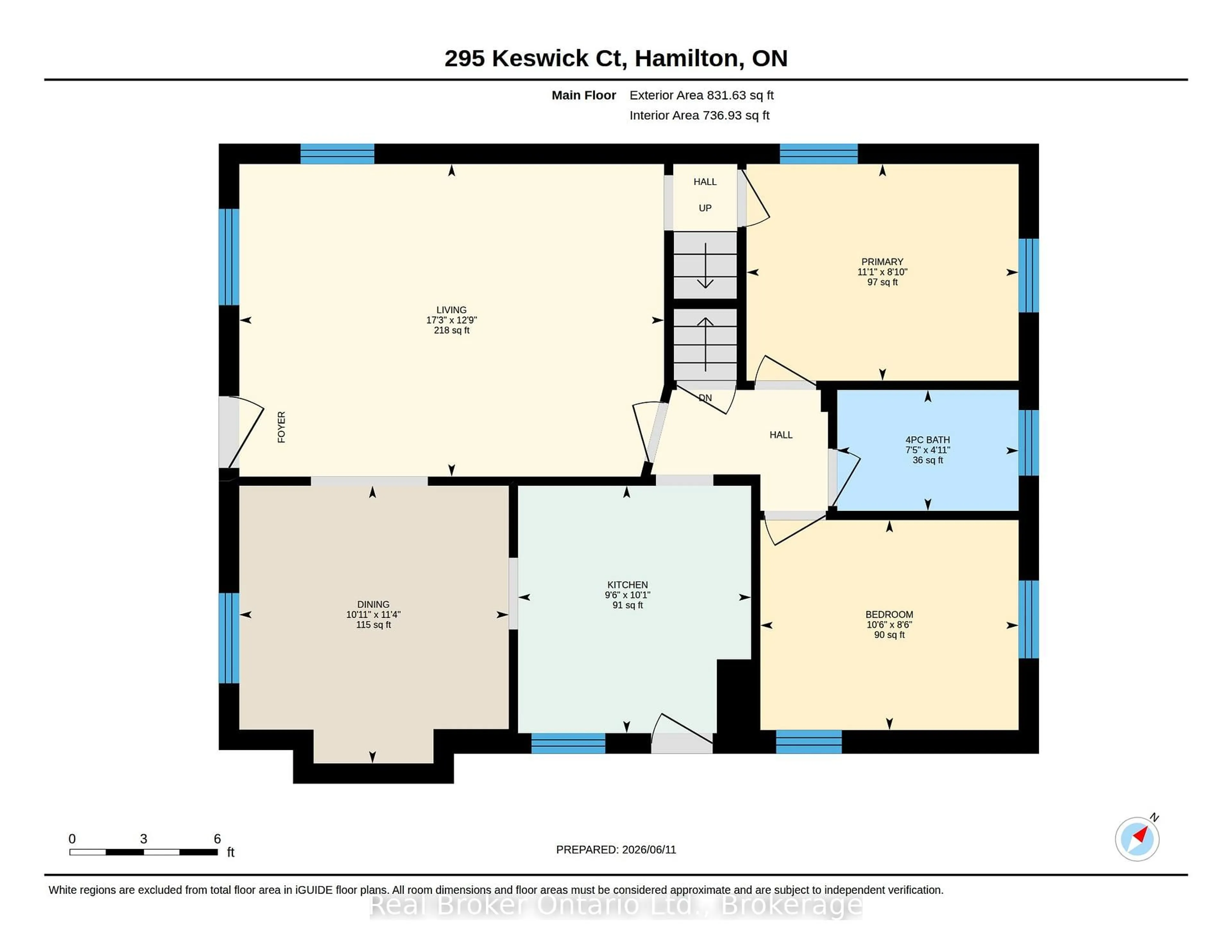 Floor plan for 295 Keswick Crt, Hamilton Ontario L8K 2S6
