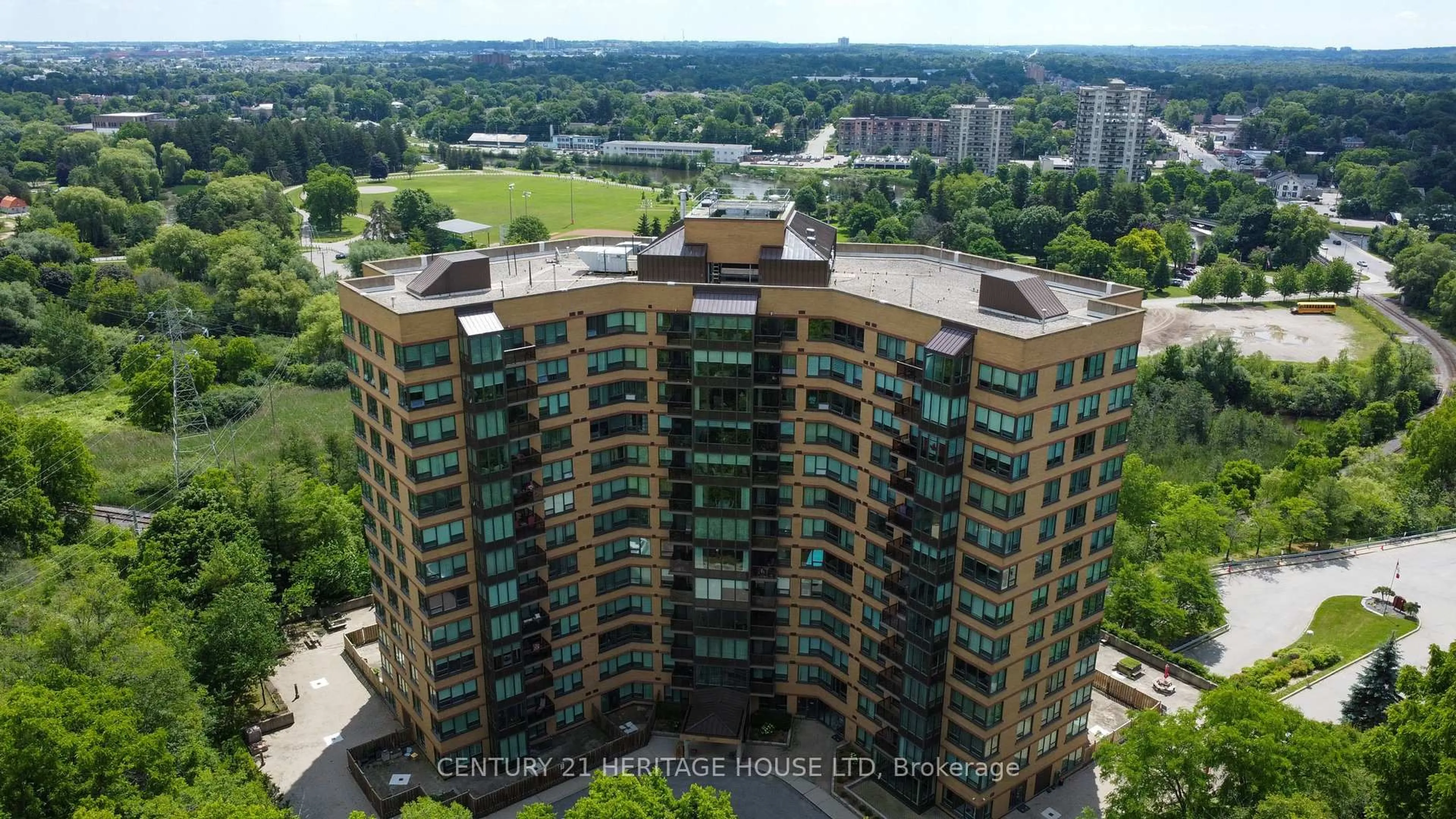 A pic from outside/outdoor area/front of a property/back of a property/a pic from drone, city buildings view from balcony for 237 King St #305, Cambridge Ontario N3H 5L2