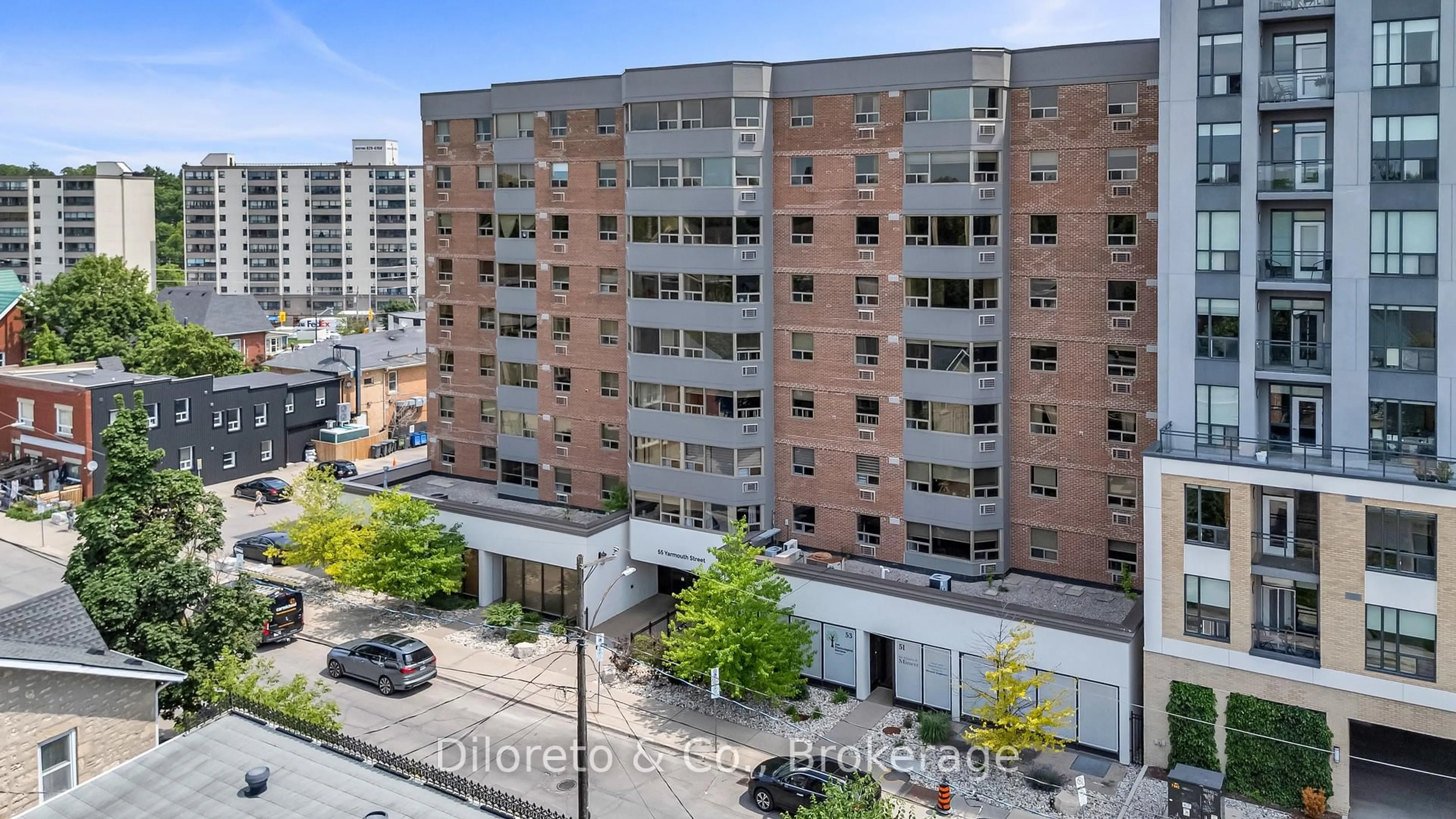 A pic from outside/outdoor area/front of a property/back of a property/a pic from drone, city buildings view from balcony for 55 Yarmouth St #503, Guelph Ontario N1H 7R4
