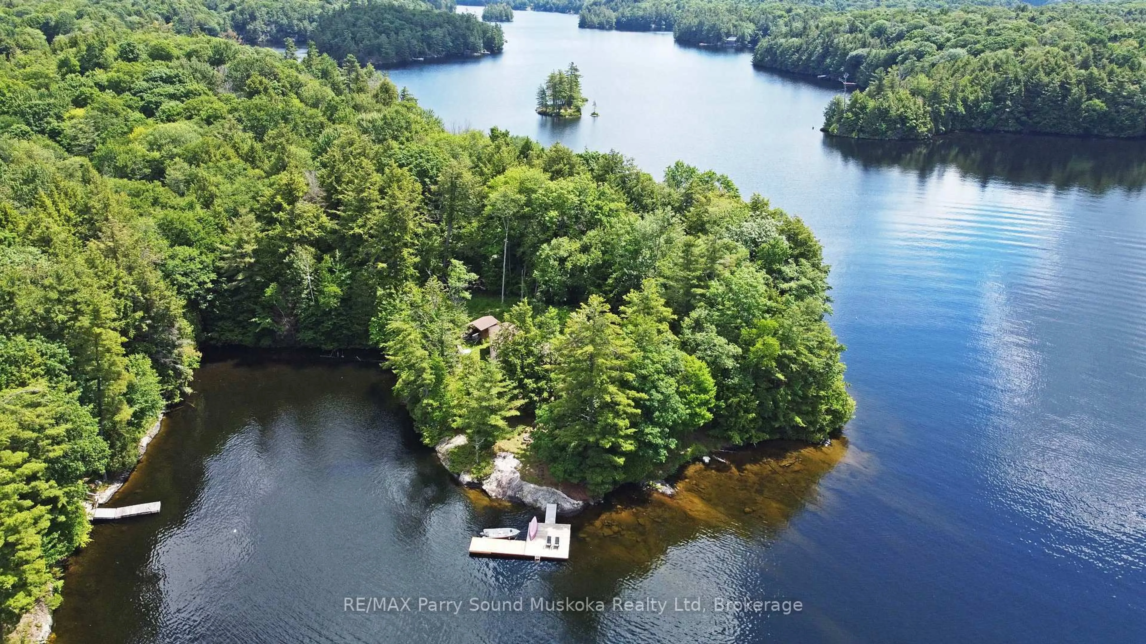 A pic from outside/outdoor area/front of a property/back of a property/a pic from drone, water/lake/river/ocean view for 215 Crane Lake Water, The Archipelago Ontario P2A 0B7