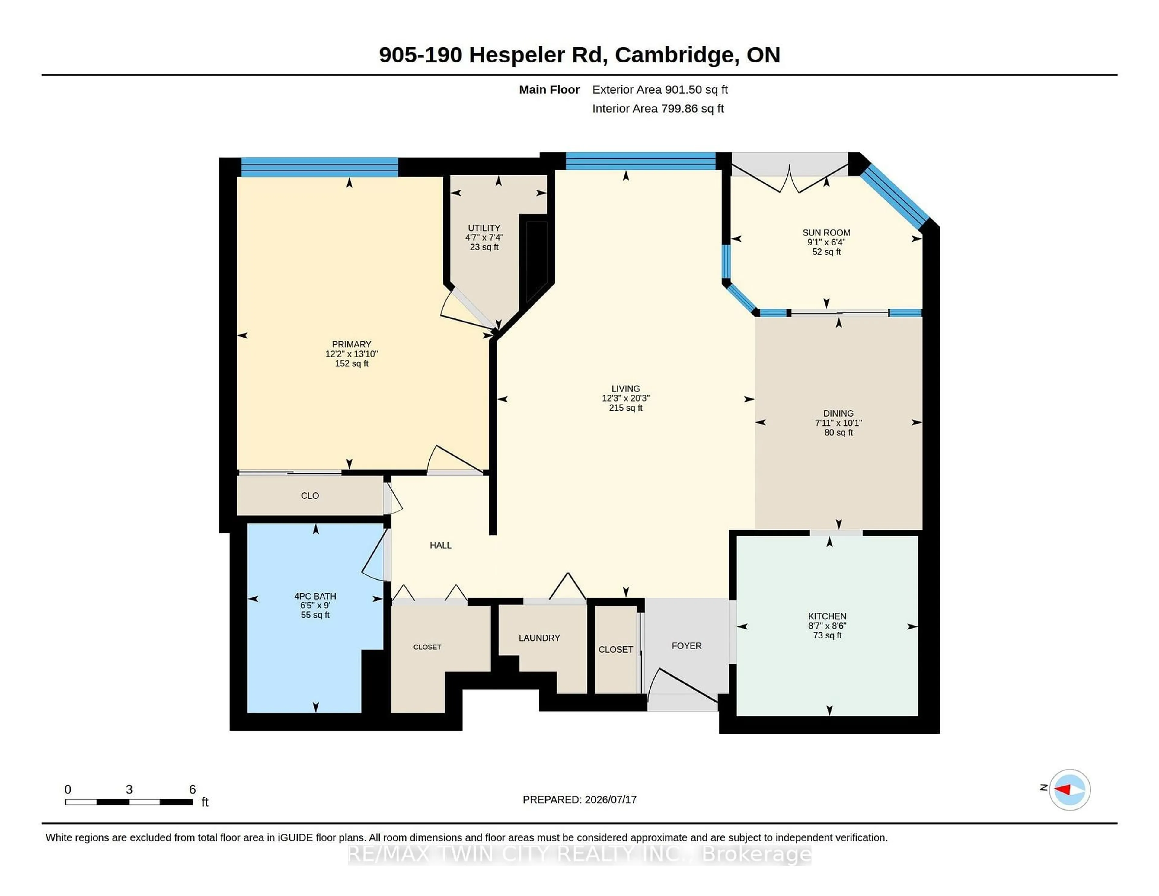 Floor plan for 190 Hespeler Rd #905, Cambridge Ontario N1R 8B8
