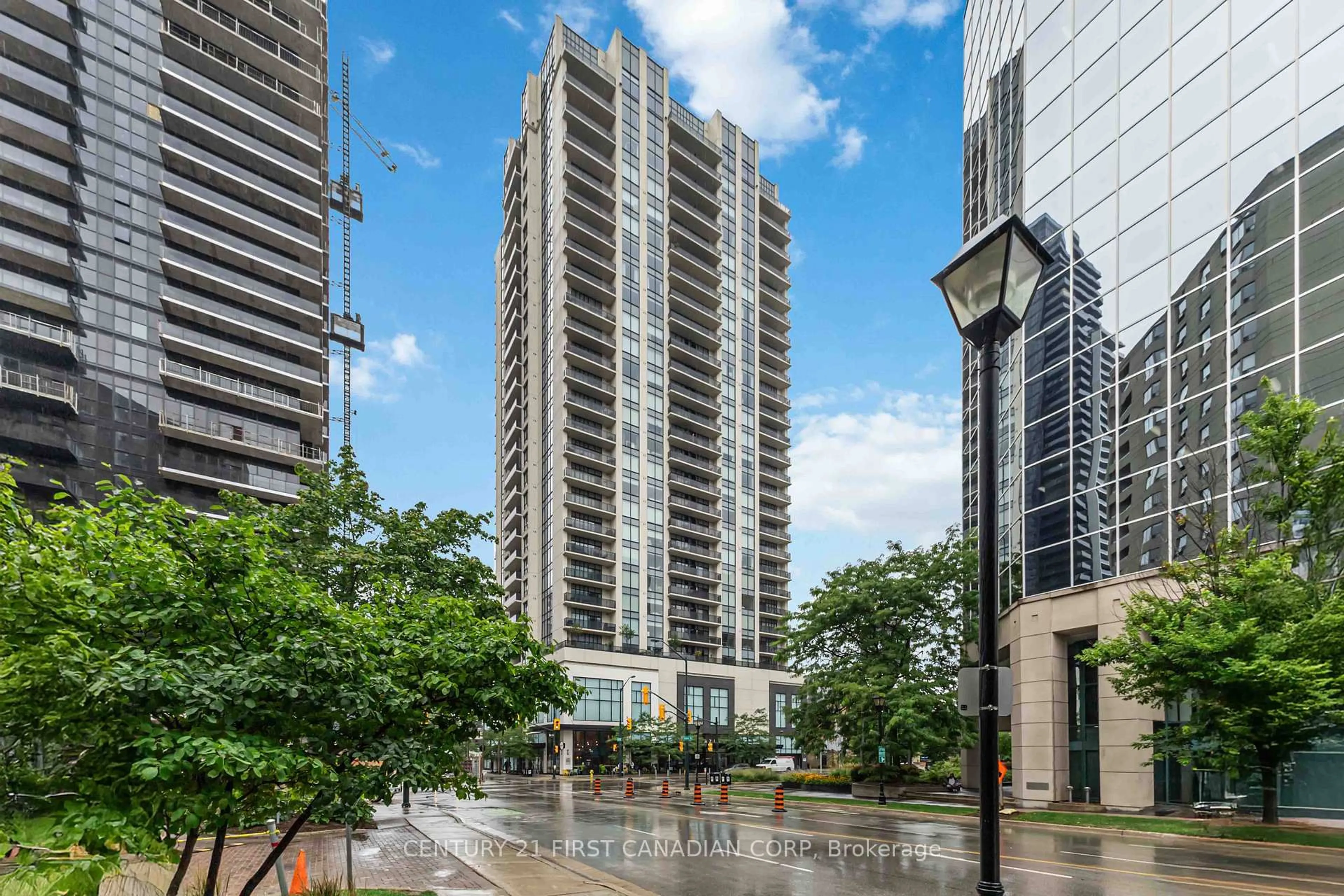 Patio, city buildings view from balcony for 505 Talbot St #9, London East Ontario N6A 2S6