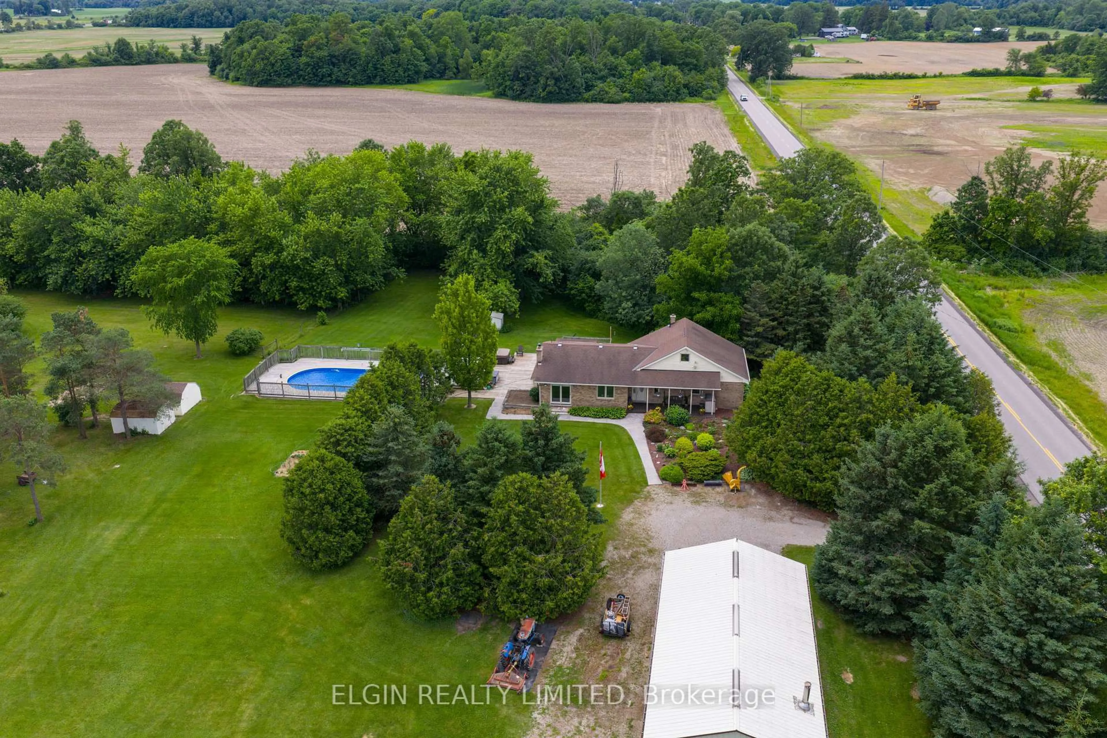 A pic from outside/outdoor area/front of a property/back of a property/a pic from drone, water/lake/river/ocean view for 34959 THIRD Lin Third Line, Southwold Ontario N0L 2G0