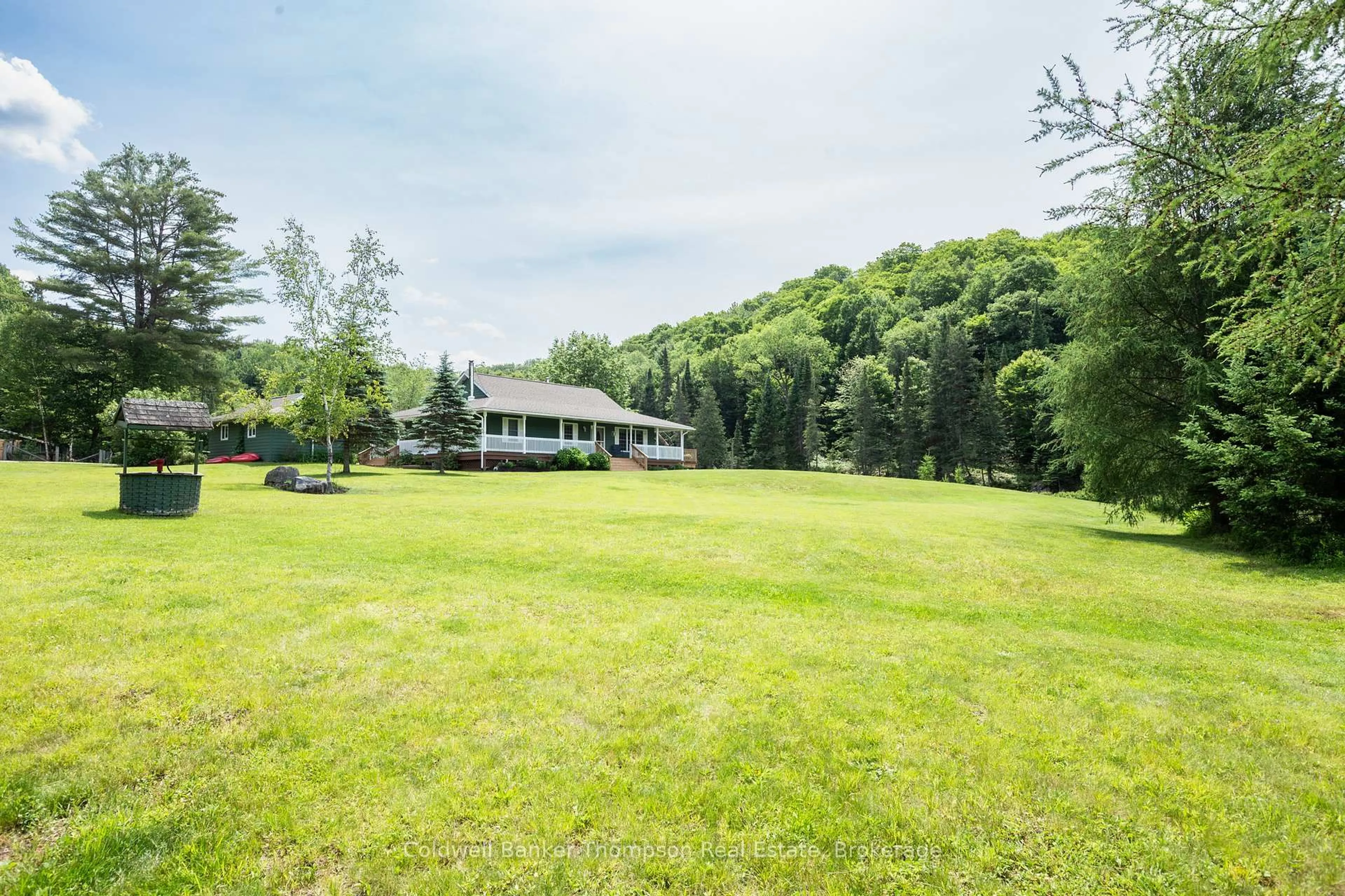 A pic from outside/outdoor area/front of a property/back of a property/a pic from drone, water/lake/river/ocean view for 448 Long Lake Rd, Perry Ontario P0A 1R0