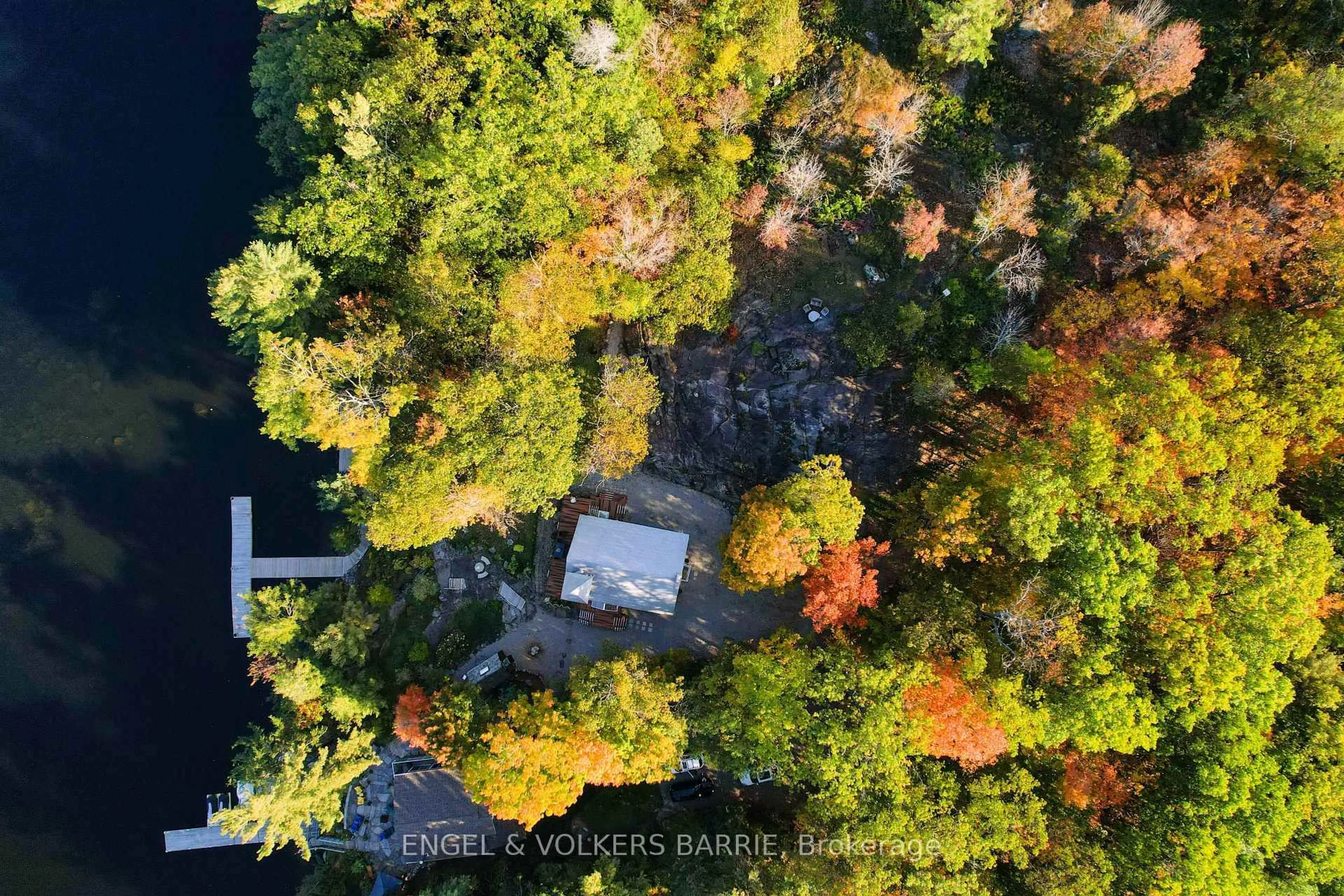 A pic from outside/outdoor area/front of a property/back of a property/a pic from drone, forest/trees view for 1669 Walkers Pt Rd, Muskoka Lakes Ontario P1P 1R2