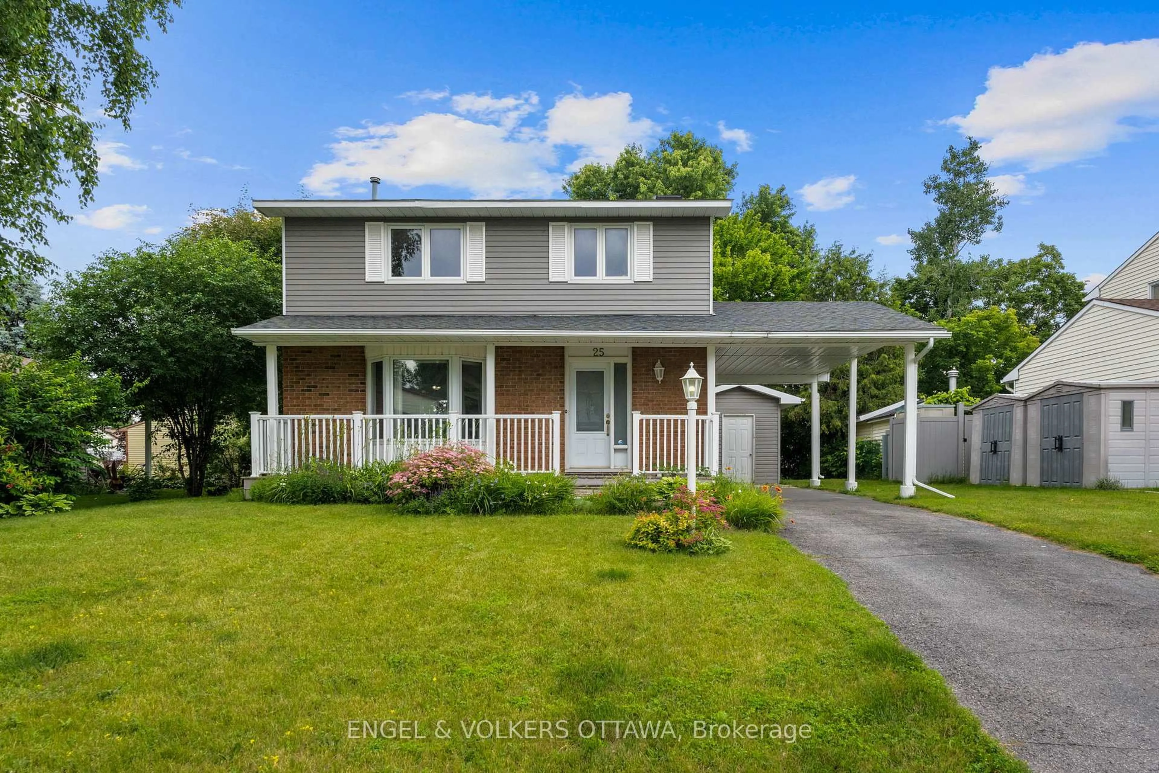 Home with vinyl exterior material, street for 25 Antler Ave, Ottawa Ontario K2J 1Z4