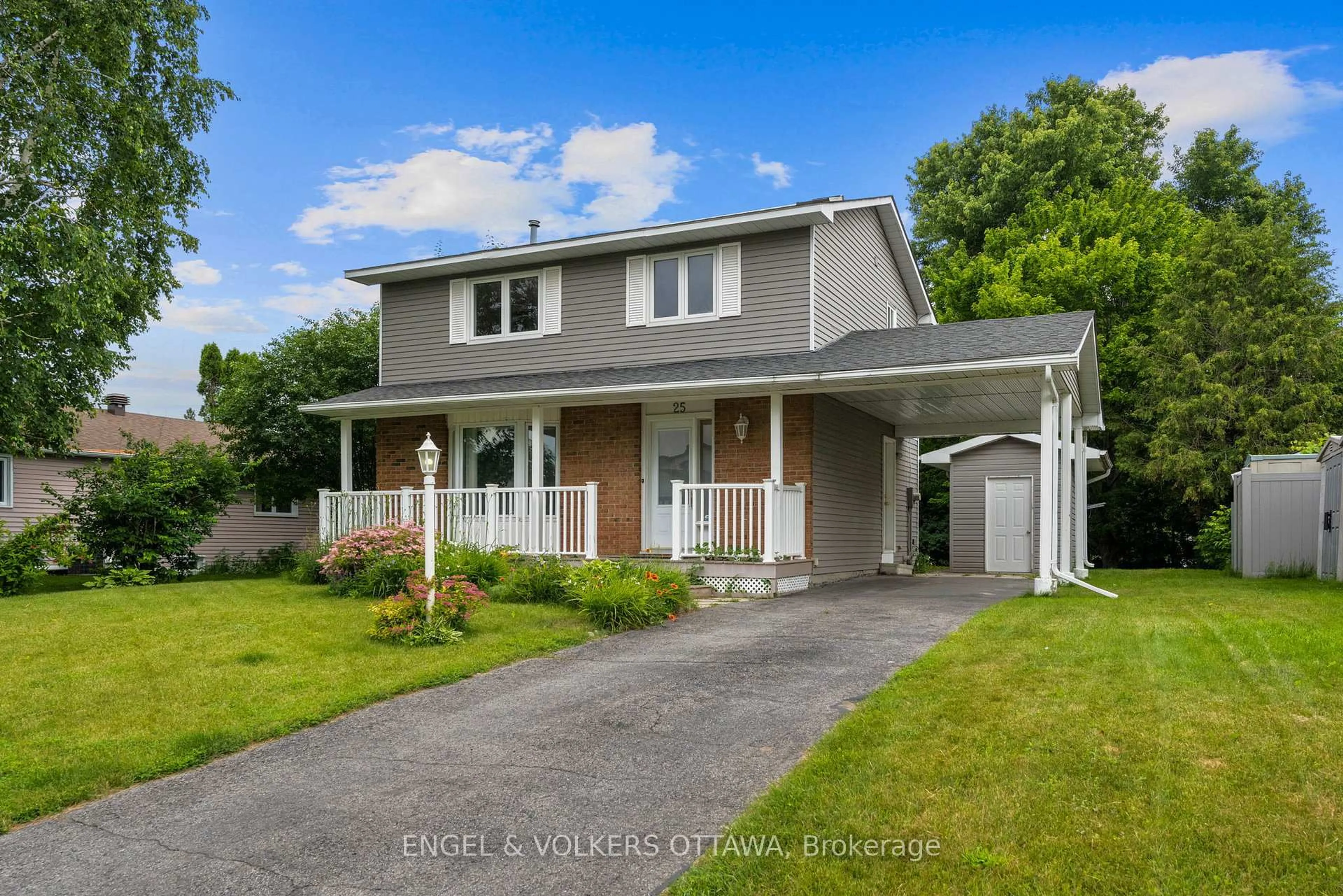 Home with vinyl exterior material, street for 25 Antler Ave, Ottawa Ontario K2J 1Z4