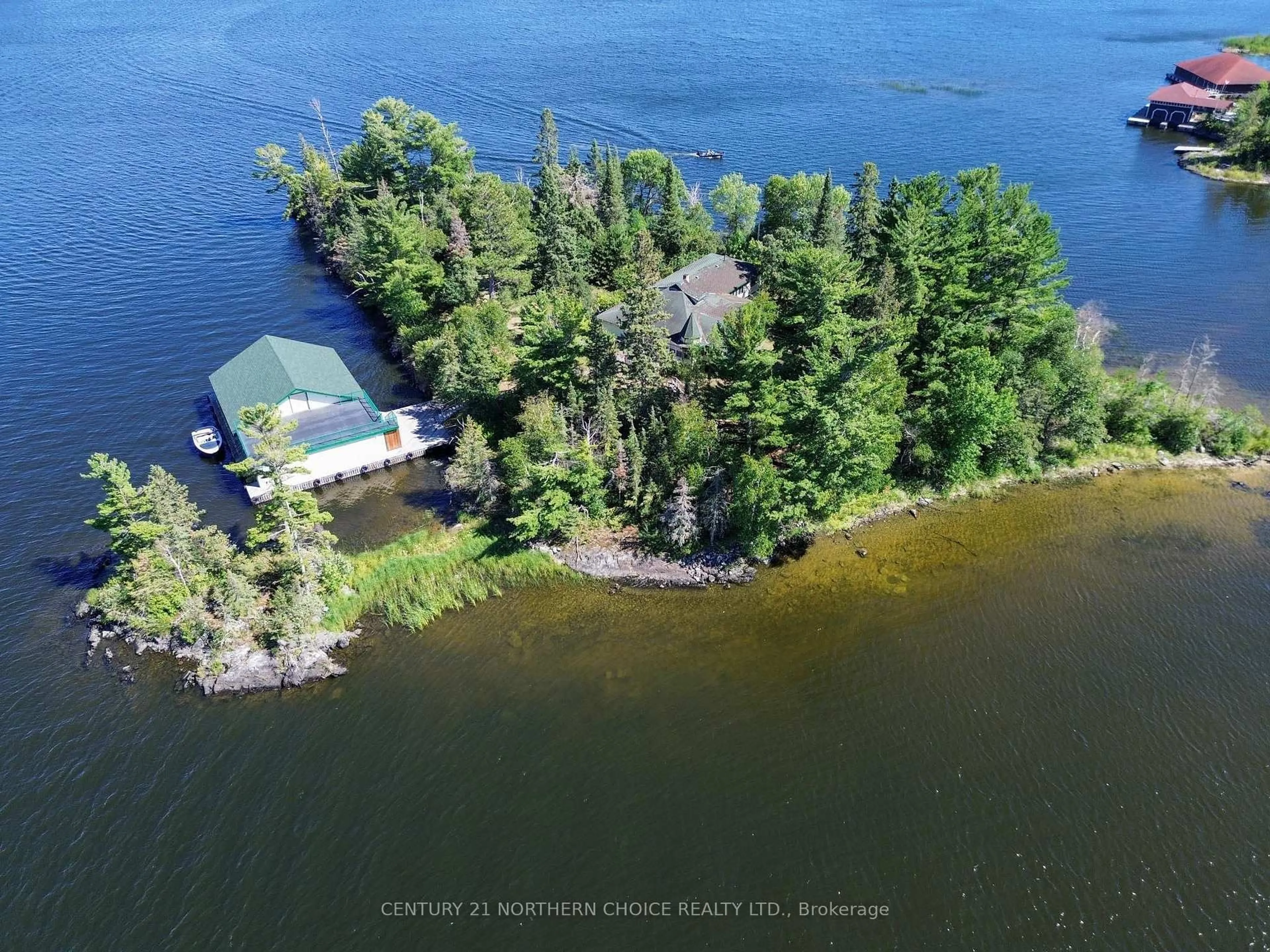 A pic from outside/outdoor area/front of a property/back of a property/a pic from drone, water/lake/river/ocean view for 363P Brightwater Island, Kenora Remote Area Ontario P0X 1C0