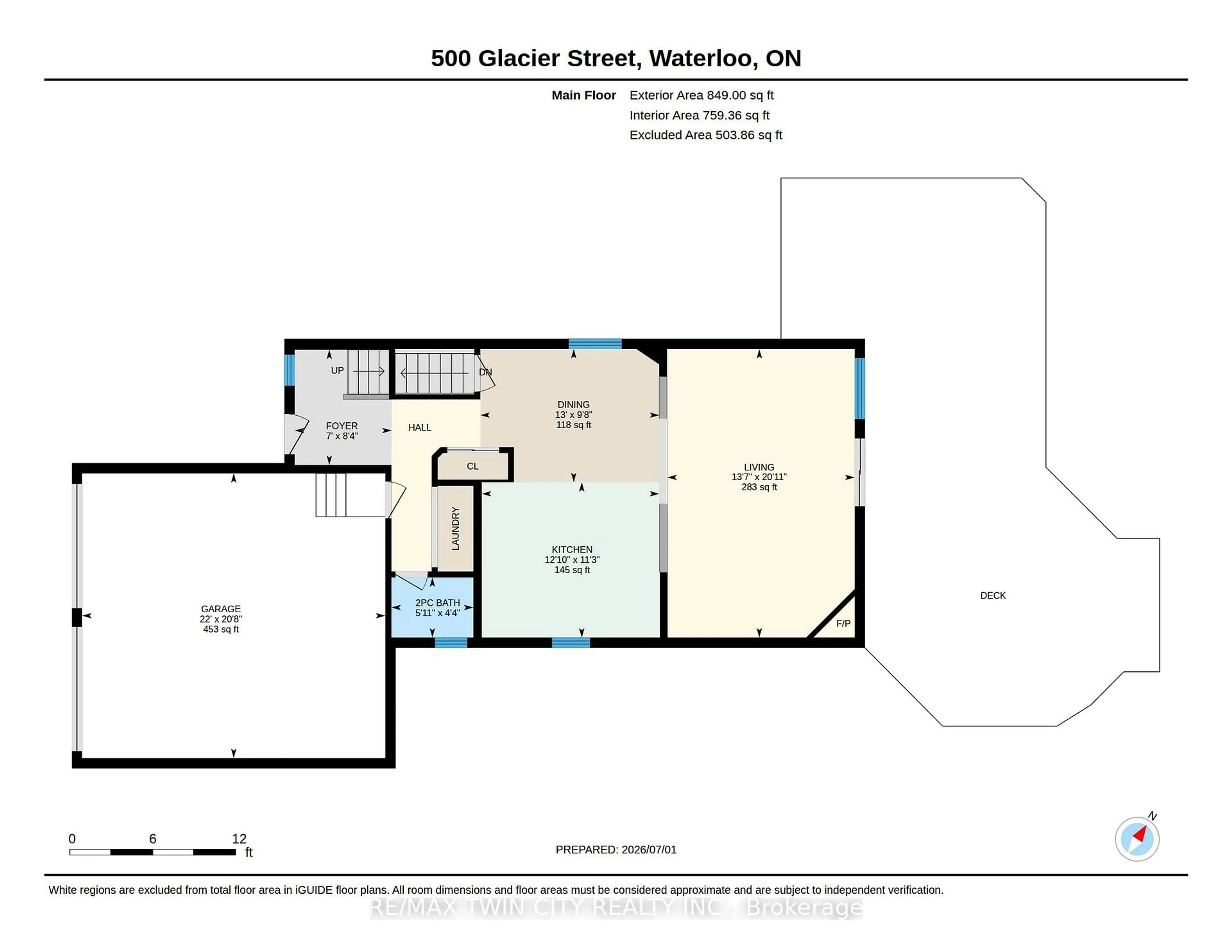 Floor plan for 500 Glacier St, Waterloo Ontario N2V 2J3