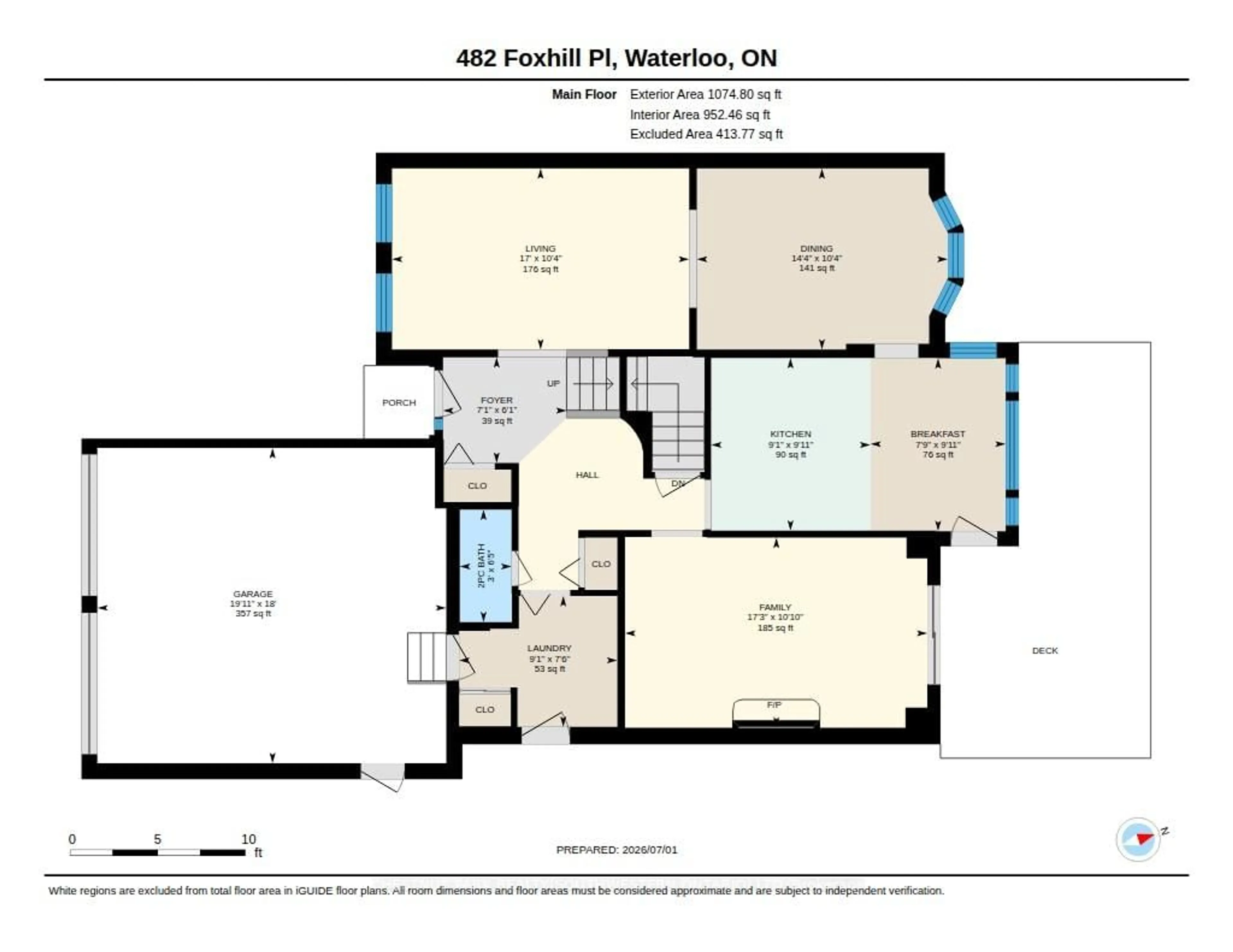 Floor plan for 482 Foxhill Pl, Waterloo Ontario N2T 1X7