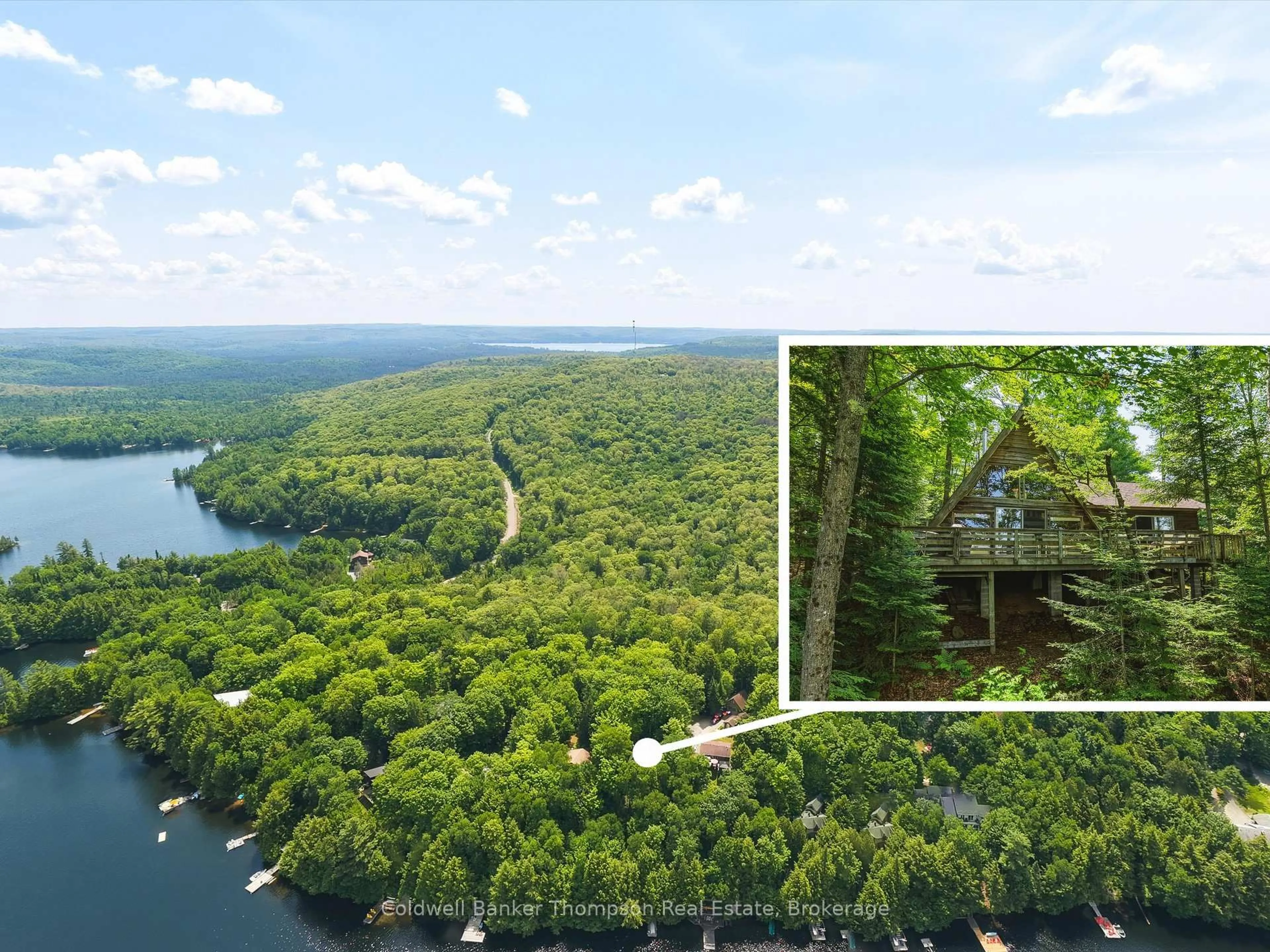 A pic from outside/outdoor area/front of a property/back of a property/a pic from drone, water/lake/river/ocean view for 393 A Loon Lake Rd, Kearney Ontario P0A 1M0