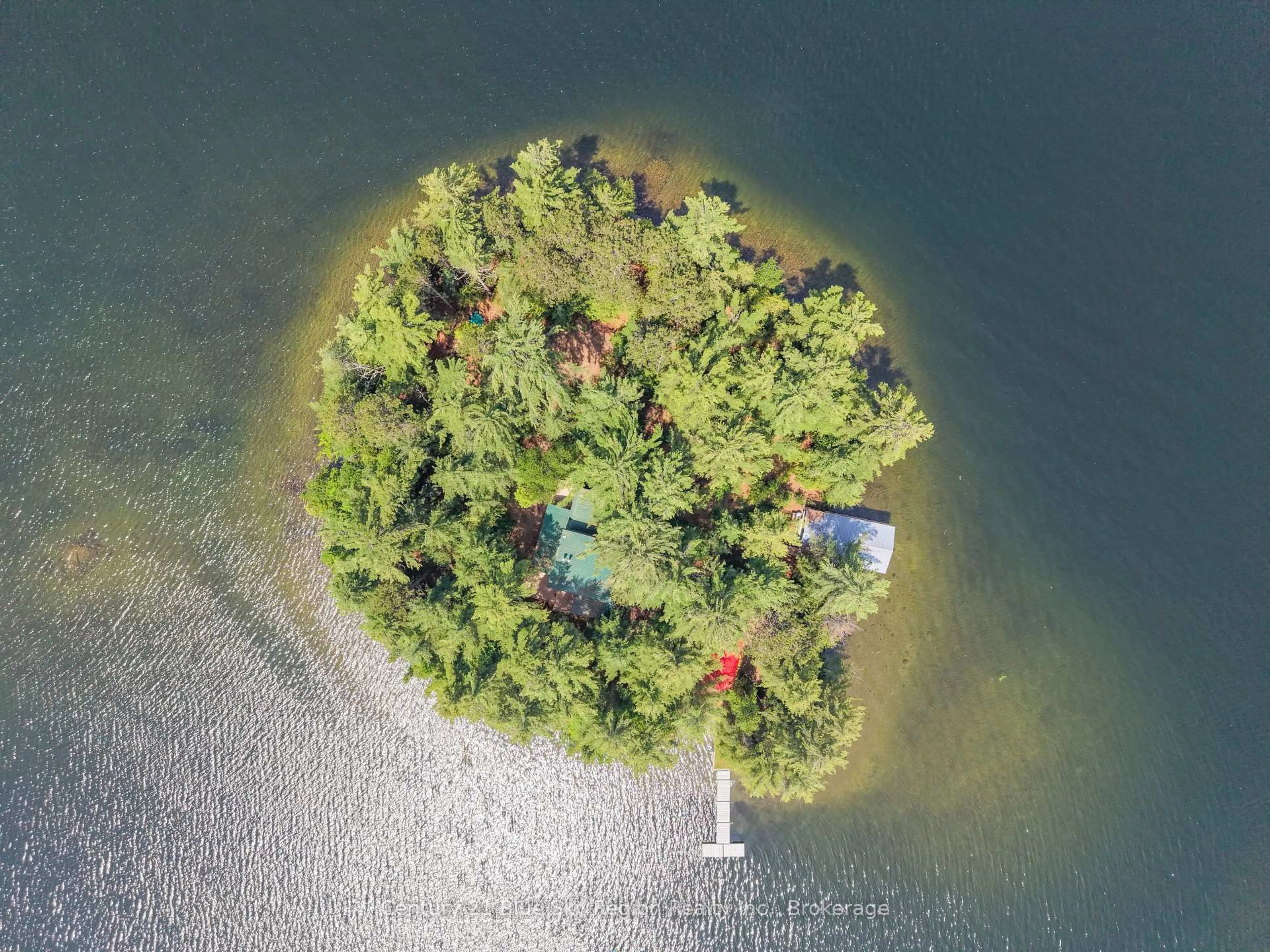 A pic from outside/outdoor area/front of a property/back of a property/a pic from drone, water/lake/river/ocean view for 1 Murdoch Island, North Bay Ontario P1B 8G4