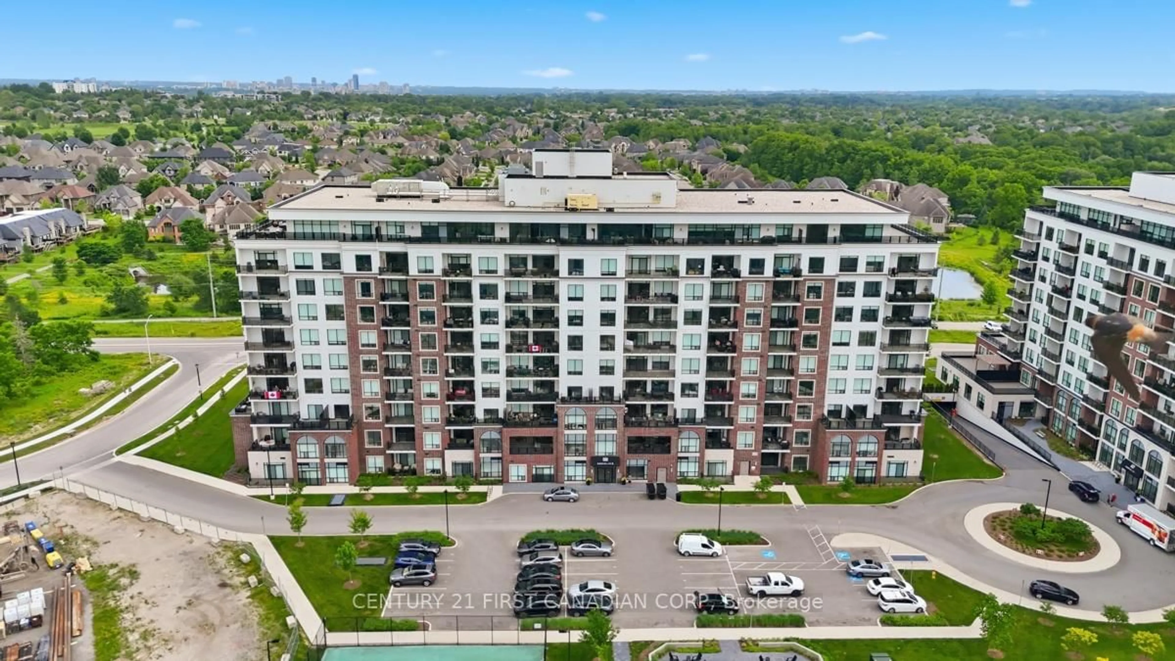A pic from outside/outdoor area/front of a property/back of a property/a pic from drone, city buildings view from balcony for 480 Callaway Rd #814, London North Ontario N6G 0Z3