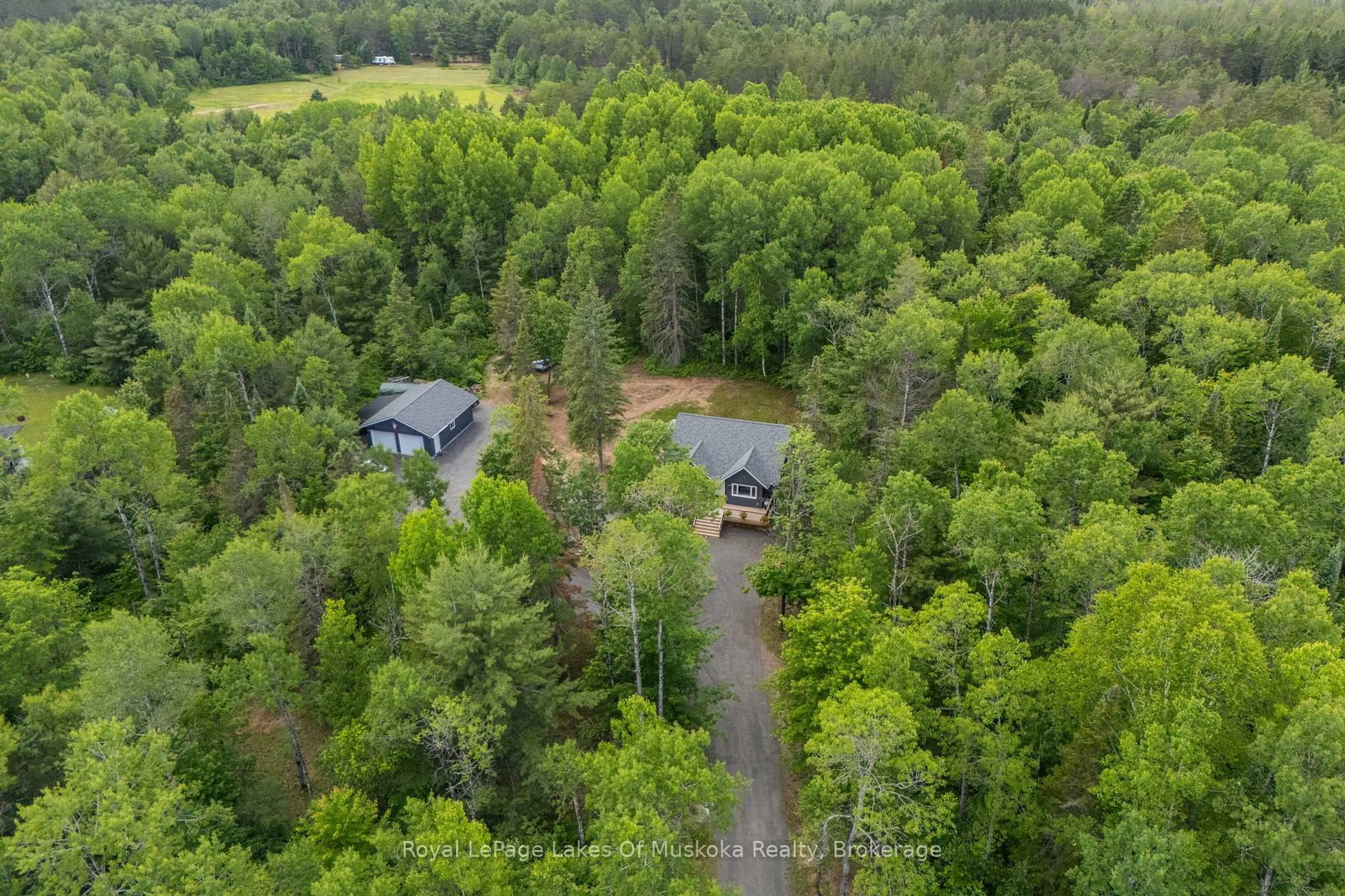 A pic from outside/outdoor area/front of a property/back of a property/a pic from drone, forest/trees view for 1053 Spring Lake Rd, Lake of Bays Ontario P0A 1H0
