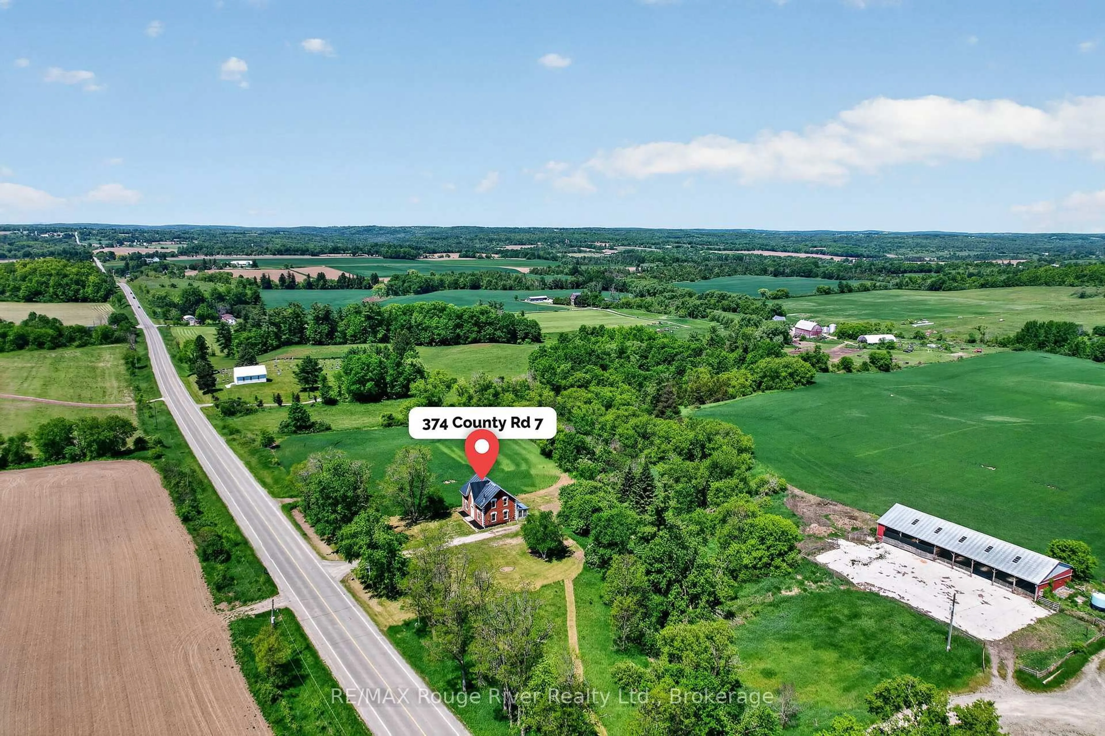 A pic from outside/outdoor area/front of a property/back of a property/a pic from drone, water/lake/river/ocean view for 374 County 27 Rd, Cramahe Ontario K0K 1M0
