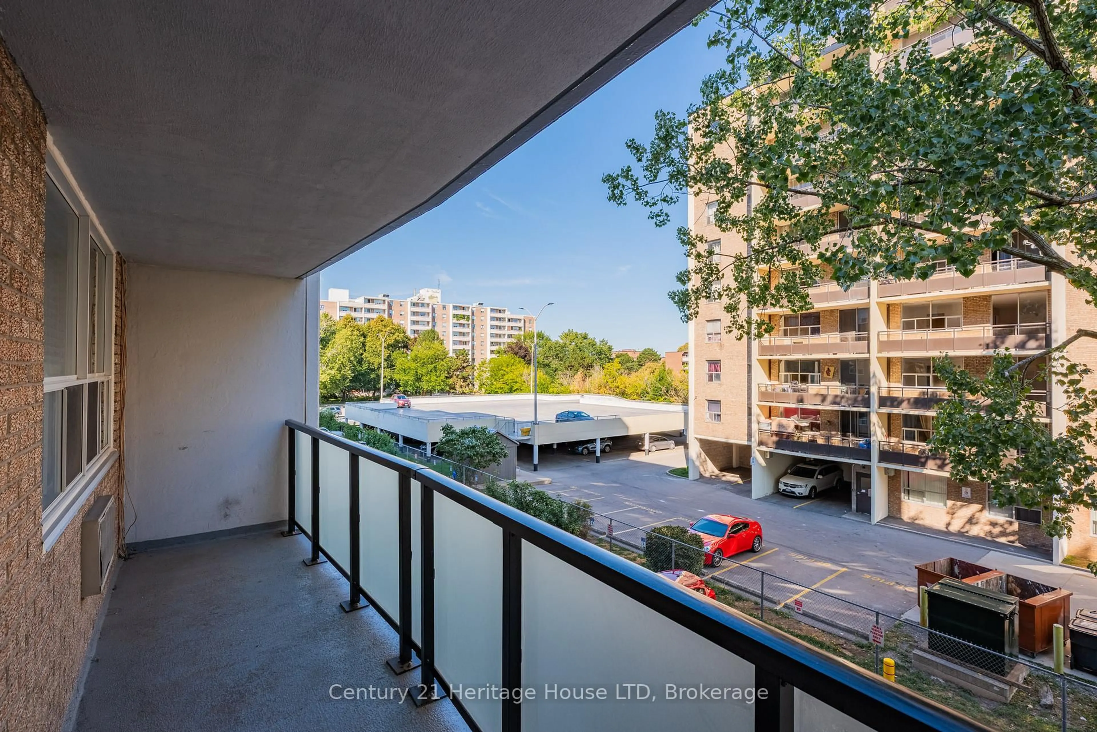 Balcony in the apartment, city buildings view from balcony for 359 Geneva St #303, St. Catharines Ontario L2N 2G5