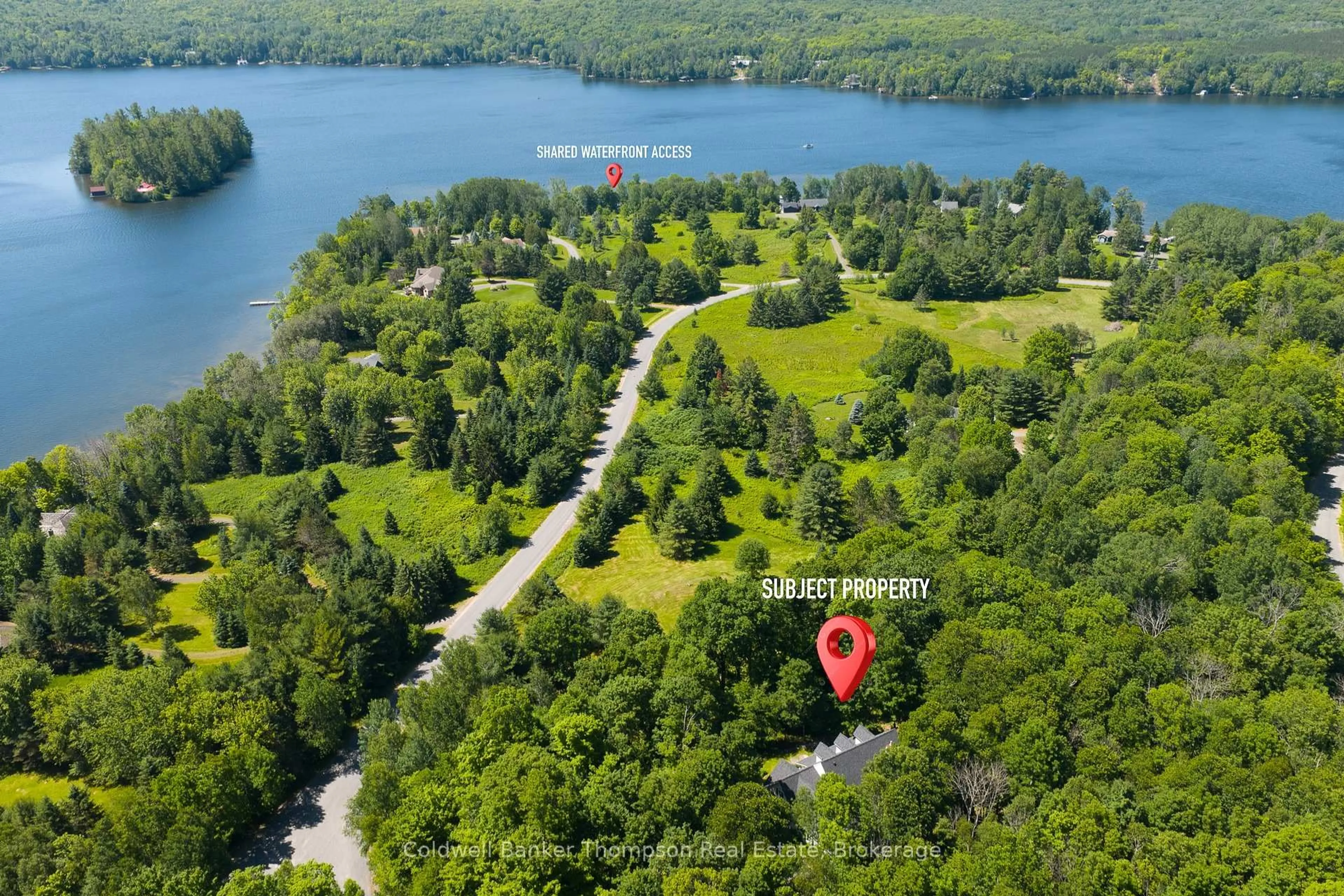 A pic from outside/outdoor area/front of a property/back of a property/a pic from drone, water/lake/river/ocean view for 1259 Golf Course Rd, Lake of Bays Ontario P1H 2J6