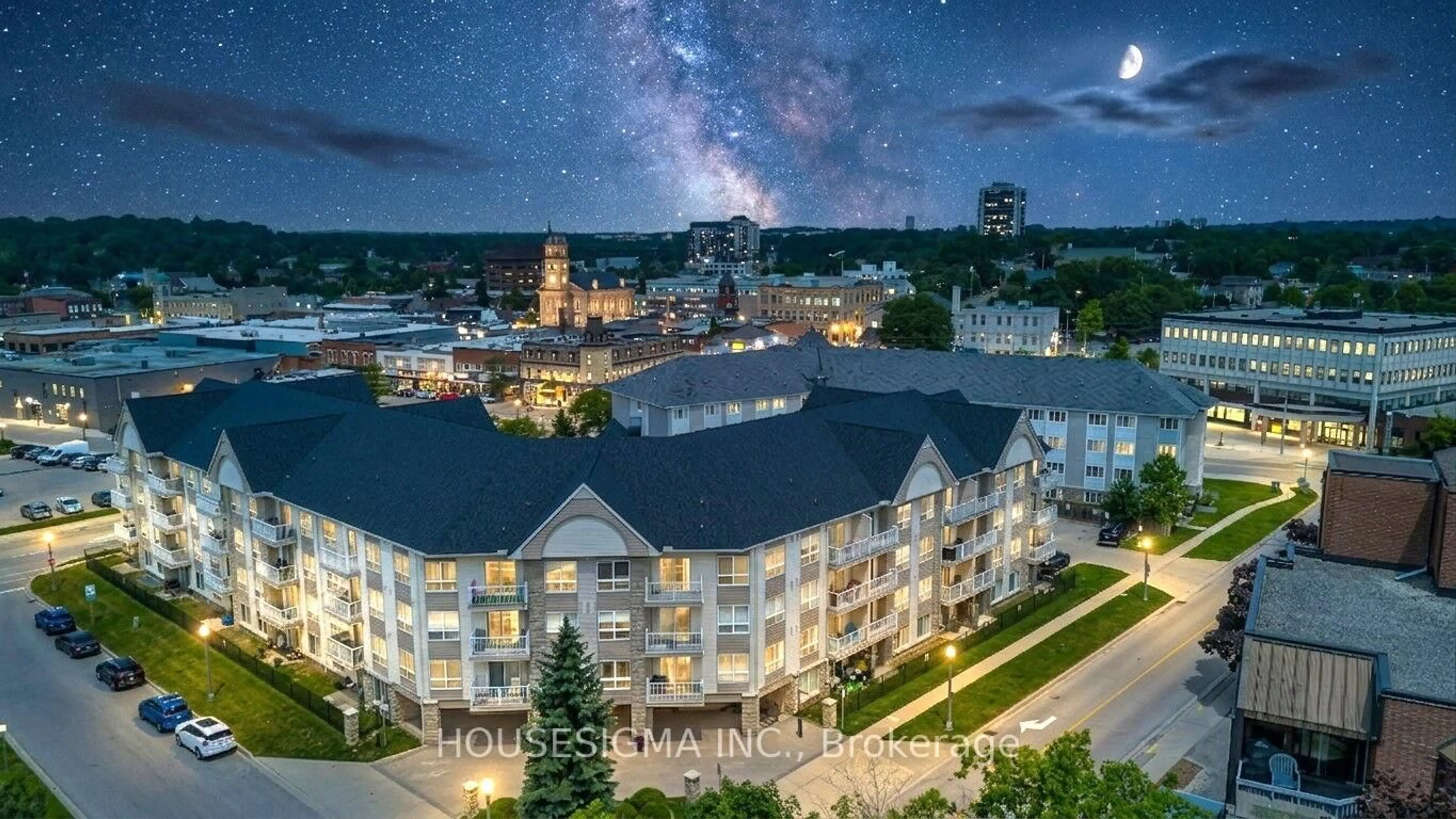 A pic from outside/outdoor area/front of a property/back of a property/a pic from drone, city buildings view from balcony for 8 Harris St #207, Cambridge Ontario N1R 8R1