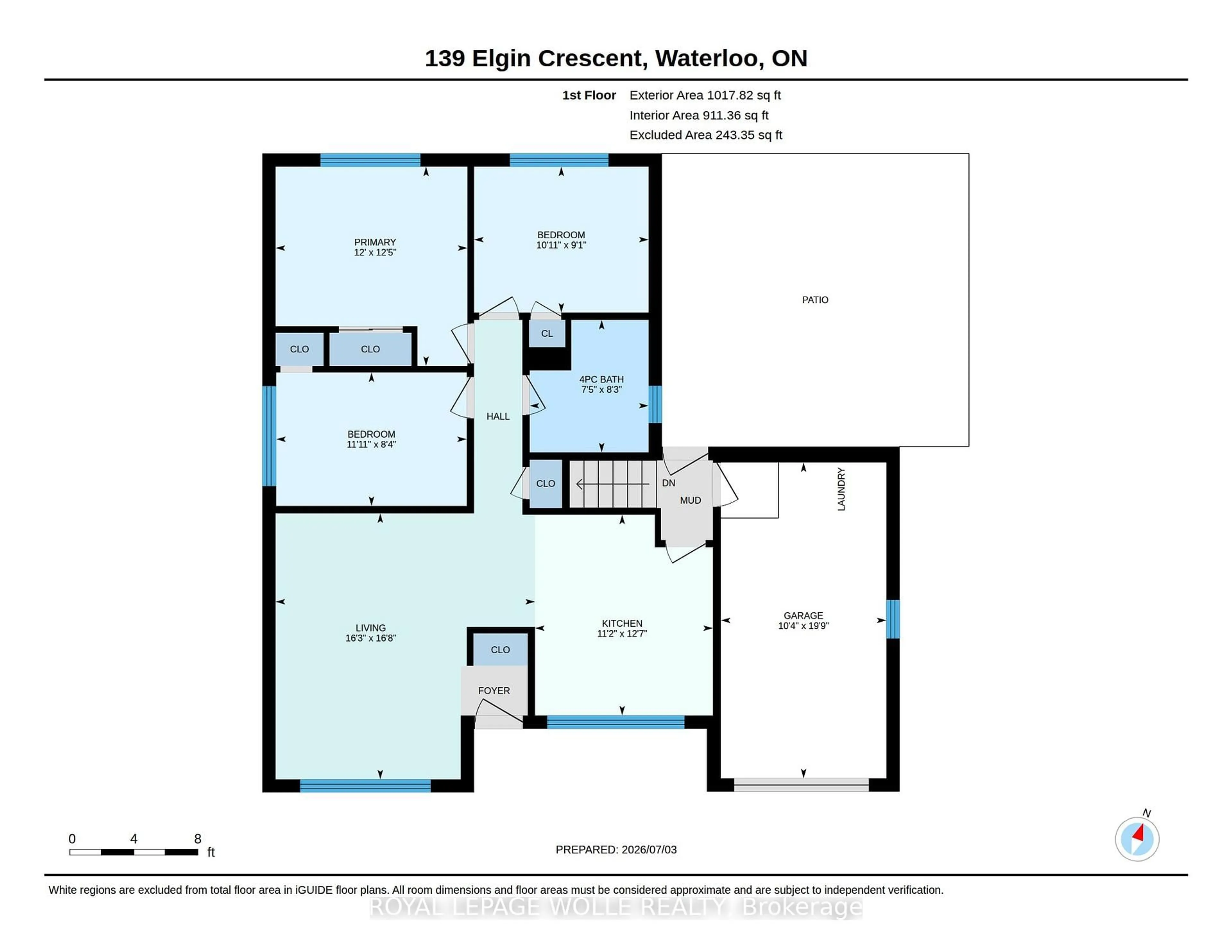 Floor plan for 139 Elgin Cres, Waterloo Ontario N2J 2S5