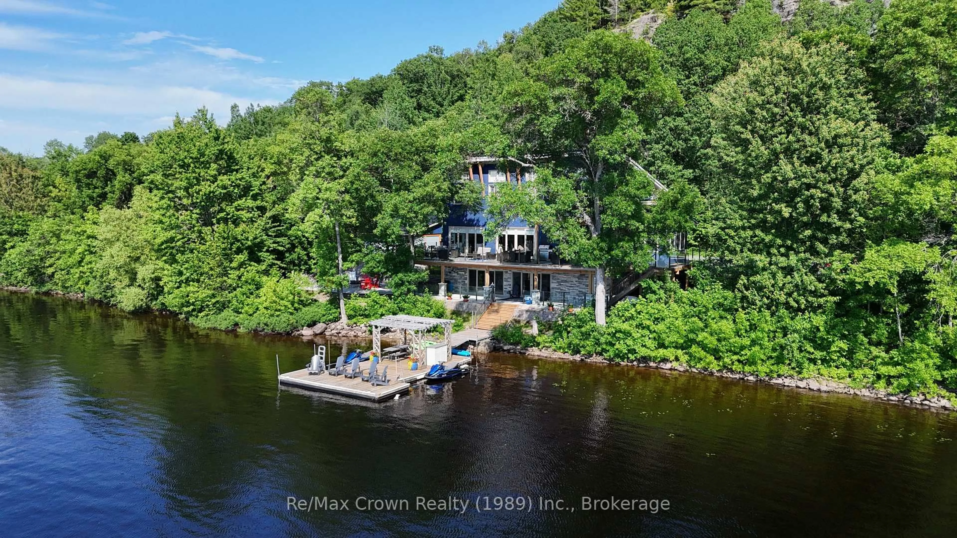 A pic from outside/outdoor area/front of a property/back of a property/a pic from drone, water/lake/river/ocean view for 7313 534 Highway, Parry Sound Remote Area Ontario P0H 2R0