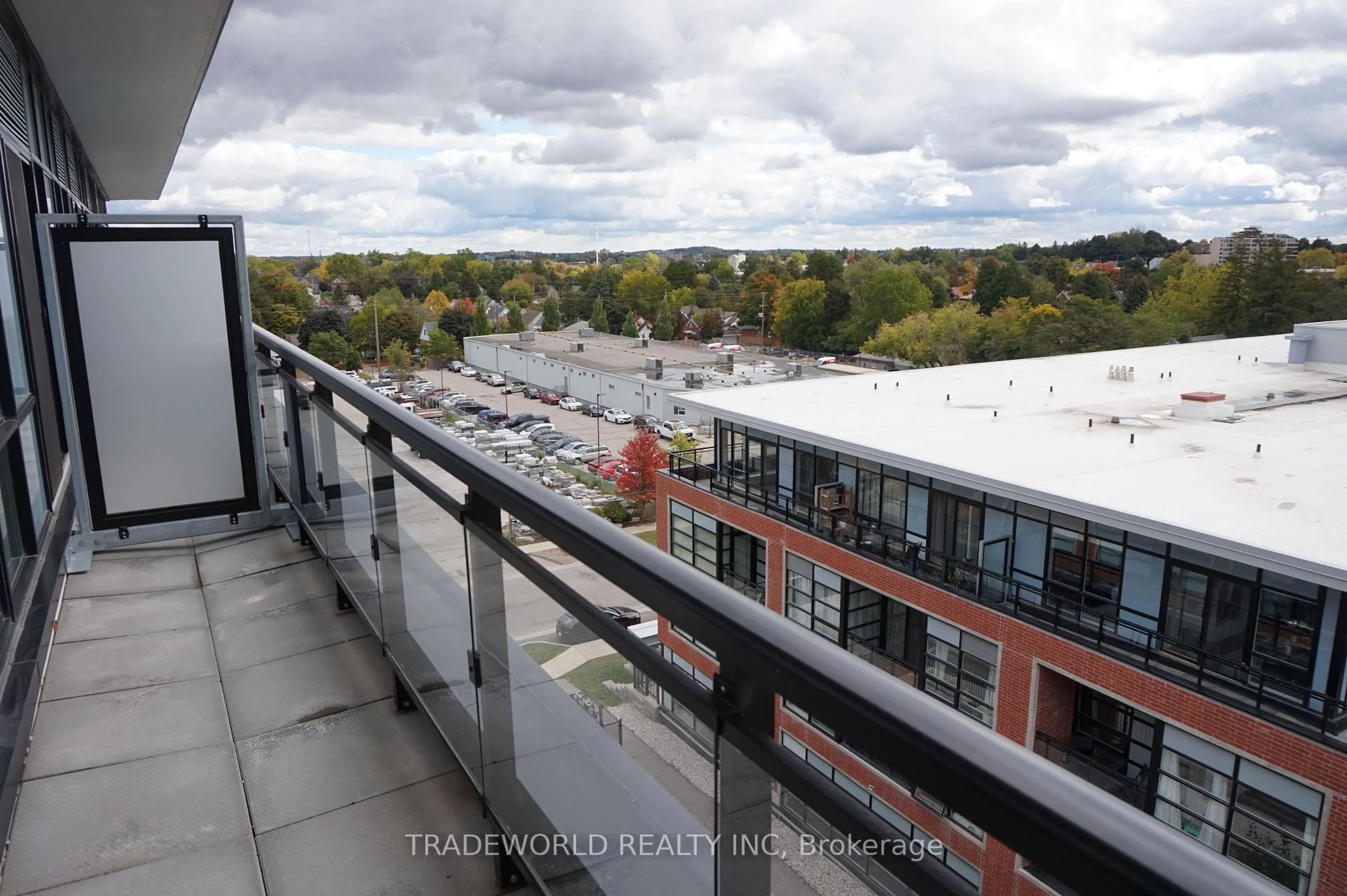 Balcony in the apartment, city buildings view from balcony for 15 Prince Albert Blvd #619, Kitchener Ontario N2H 0C2