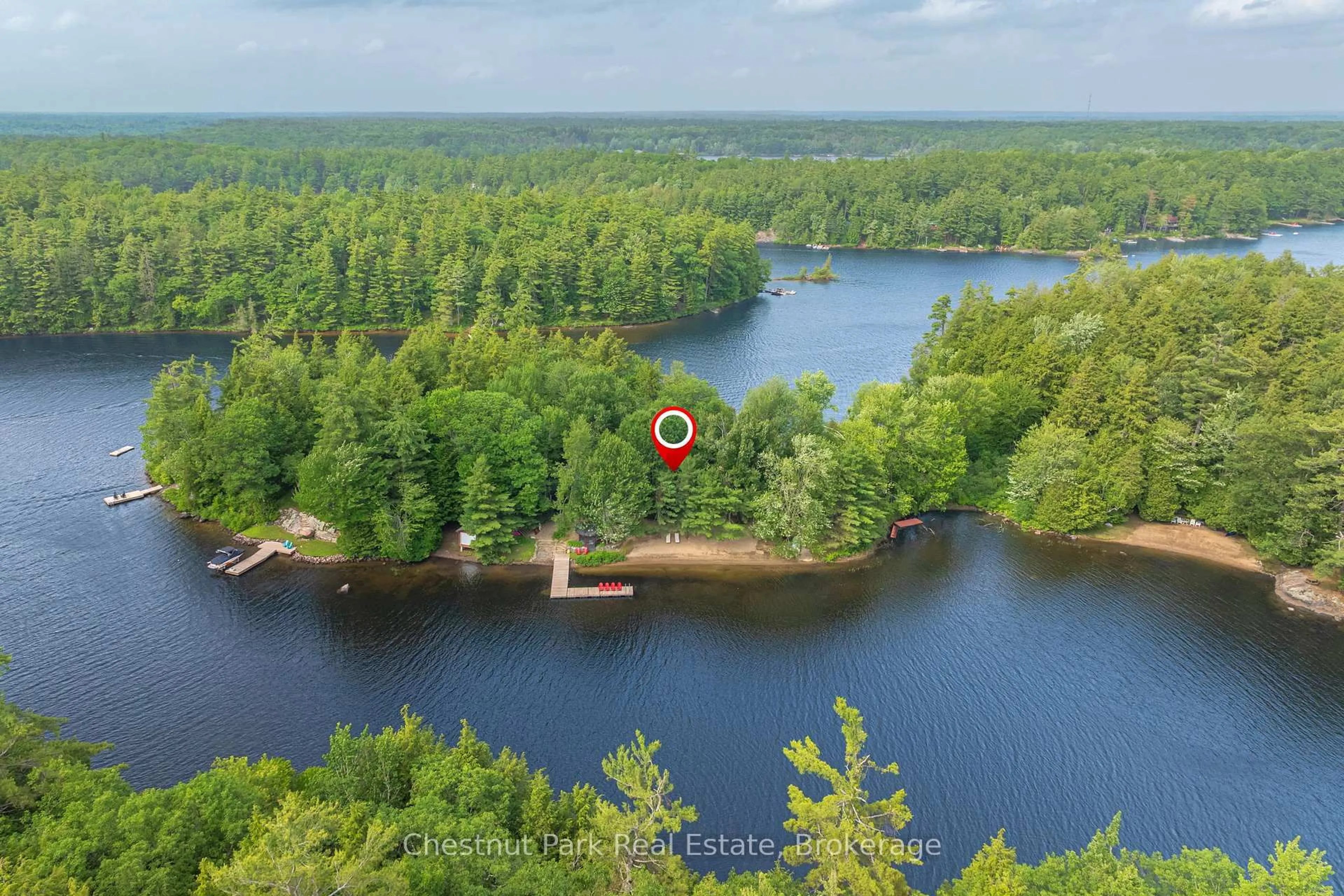 A pic from outside/outdoor area/front of a property/back of a property/a pic from drone, water/lake/river/ocean view for 1071 STRACHAN POINT Rd, Muskoka Lakes Ontario P0C 1A0