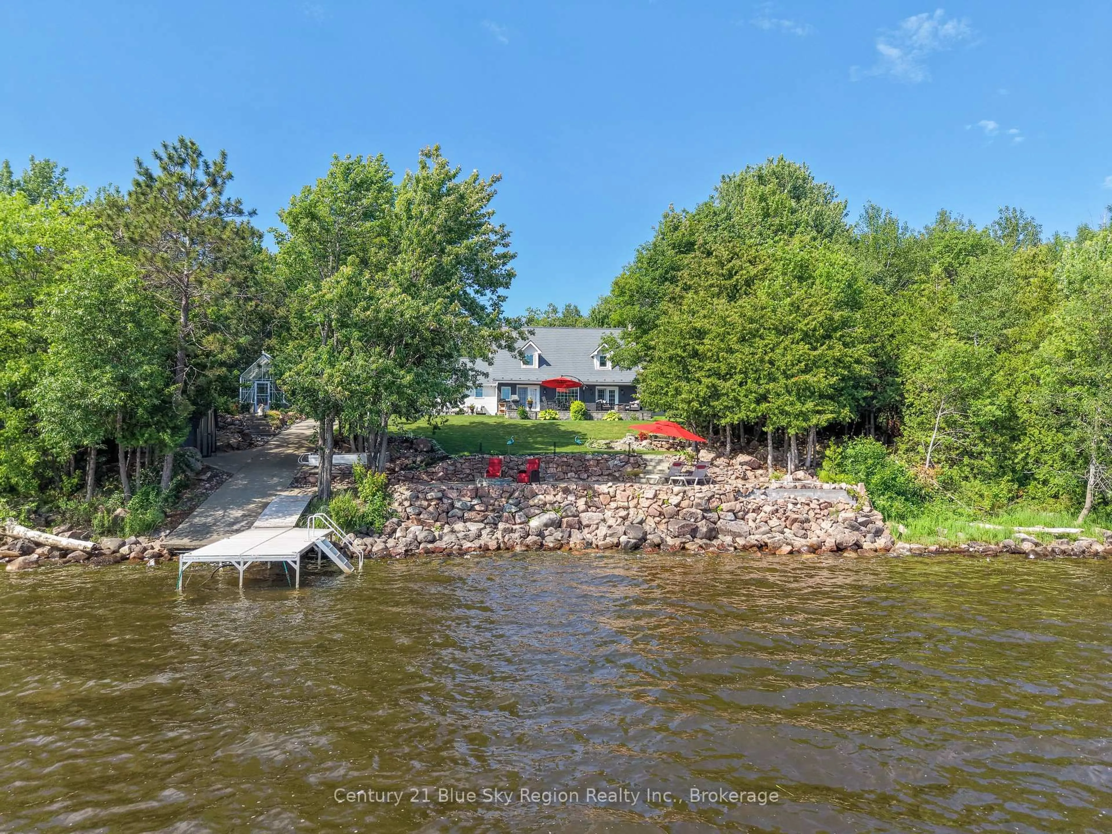 A pic from outside/outdoor area/front of a property/back of a property/a pic from drone, water/lake/river/ocean view for 6 Du Lac Dr, West Nipissing Ontario P2B 2X8