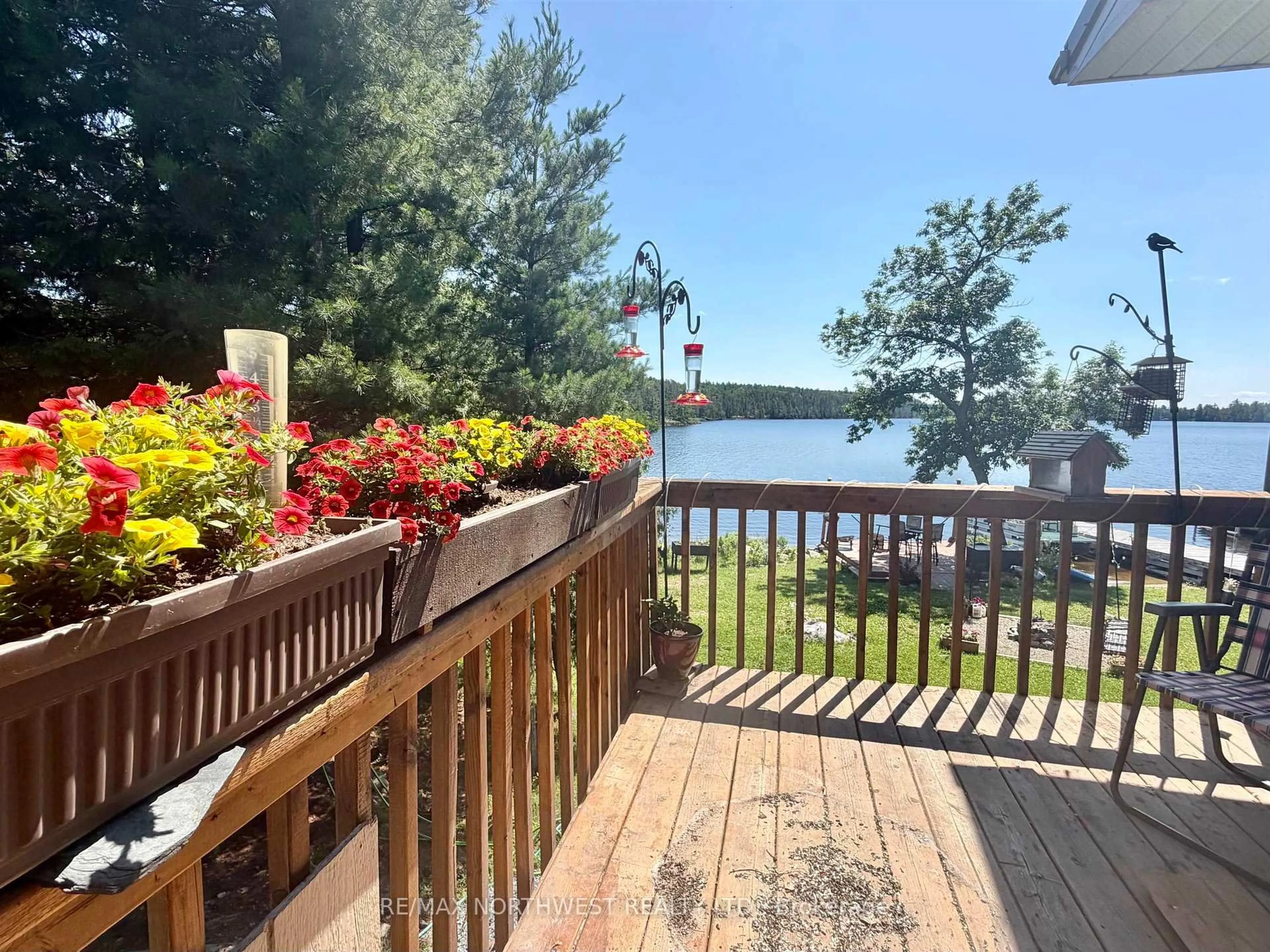 Patio, water/lake/river/ocean view for 677 Old Station Rd, Rainy River Remote Area Ontario P9A 3M3
