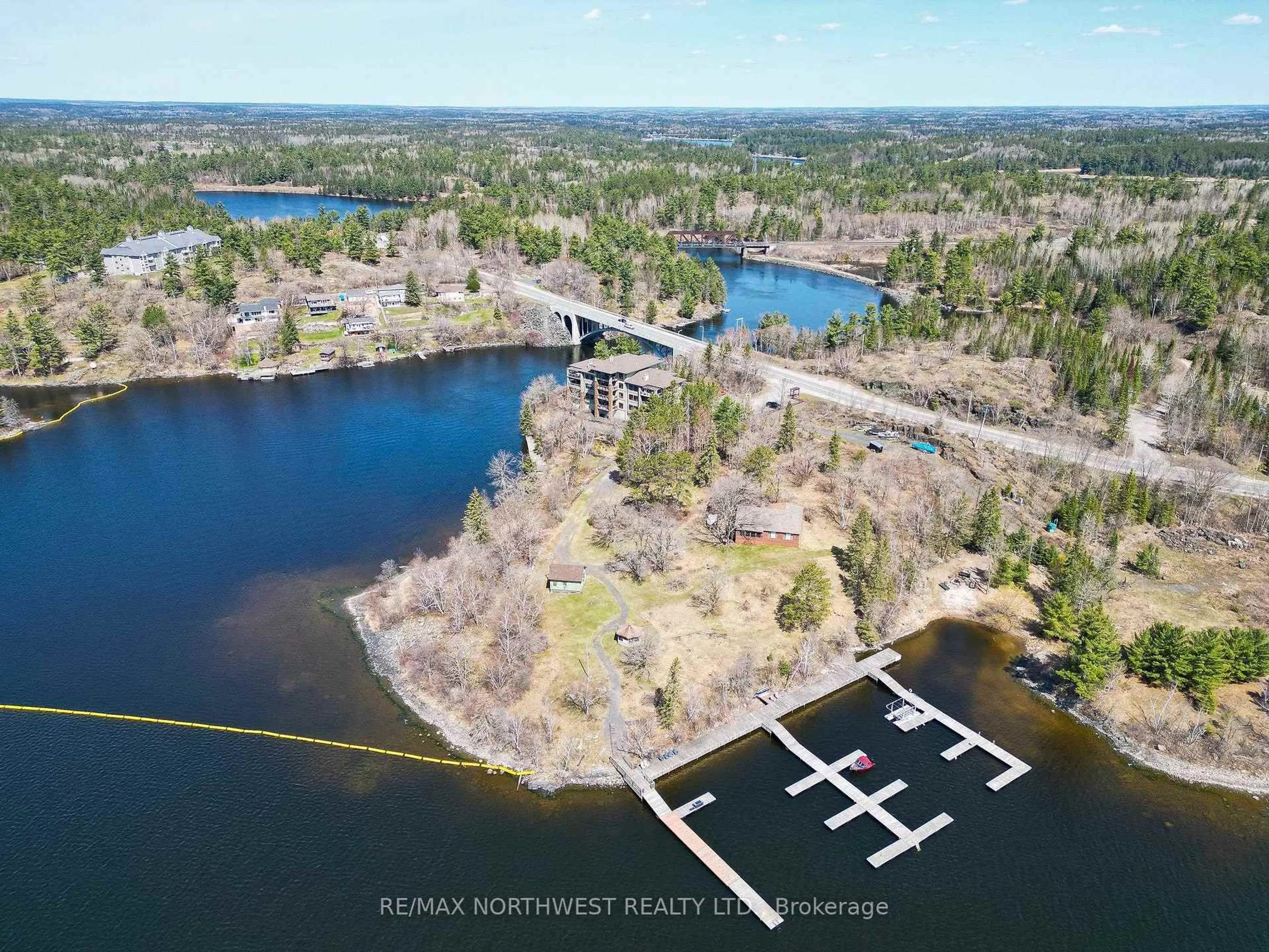 A pic from outside/outdoor area/front of a property/back of a property/a pic from drone, water/lake/river/ocean view for 401 Forestry Bay #10, Kenora Ontario P9N 0H6