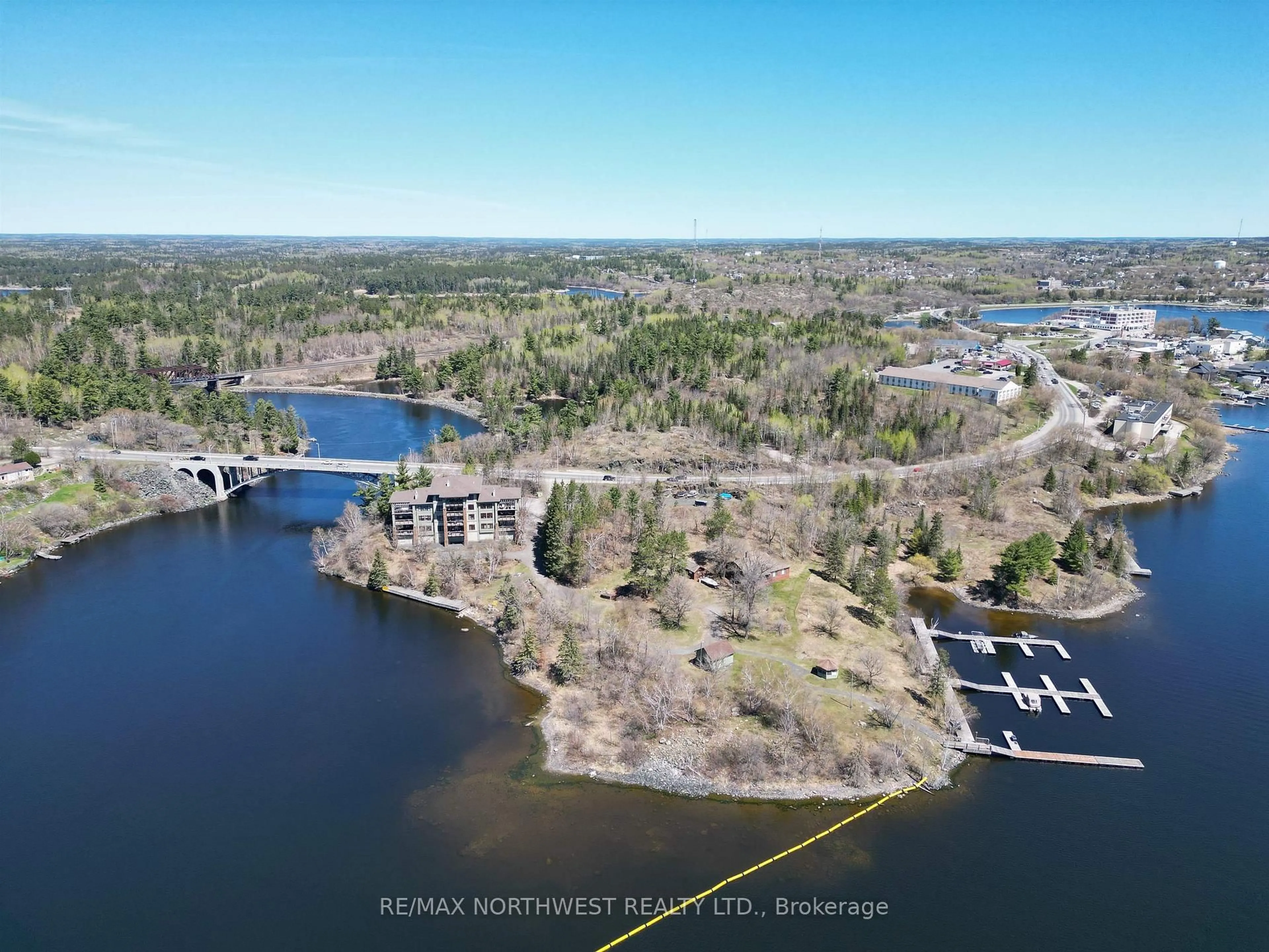 A pic from outside/outdoor area/front of a property/back of a property/a pic from drone, water/lake/river/ocean view for 401 Forestry Bay #10, Kenora Ontario P9N 0H6