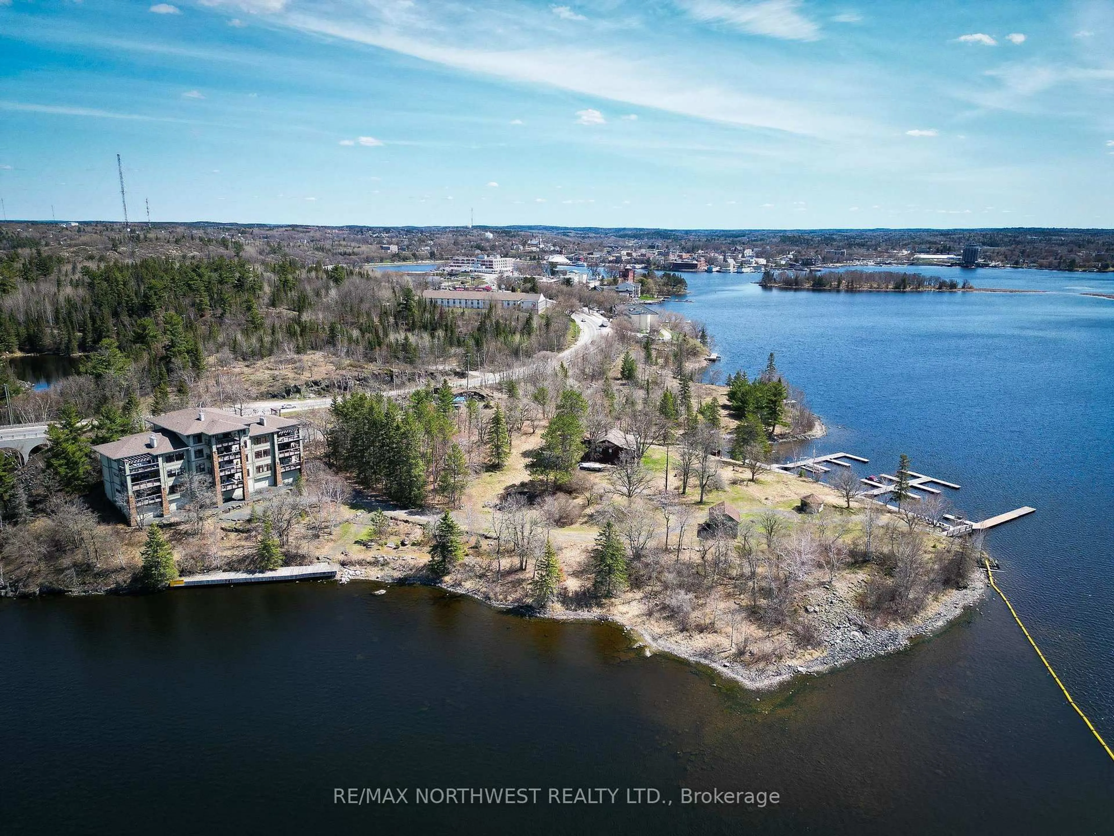 A pic from outside/outdoor area/front of a property/back of a property/a pic from drone, water/lake/river/ocean view for 401 Forestry Bay #10, Kenora Ontario P9N 0H6