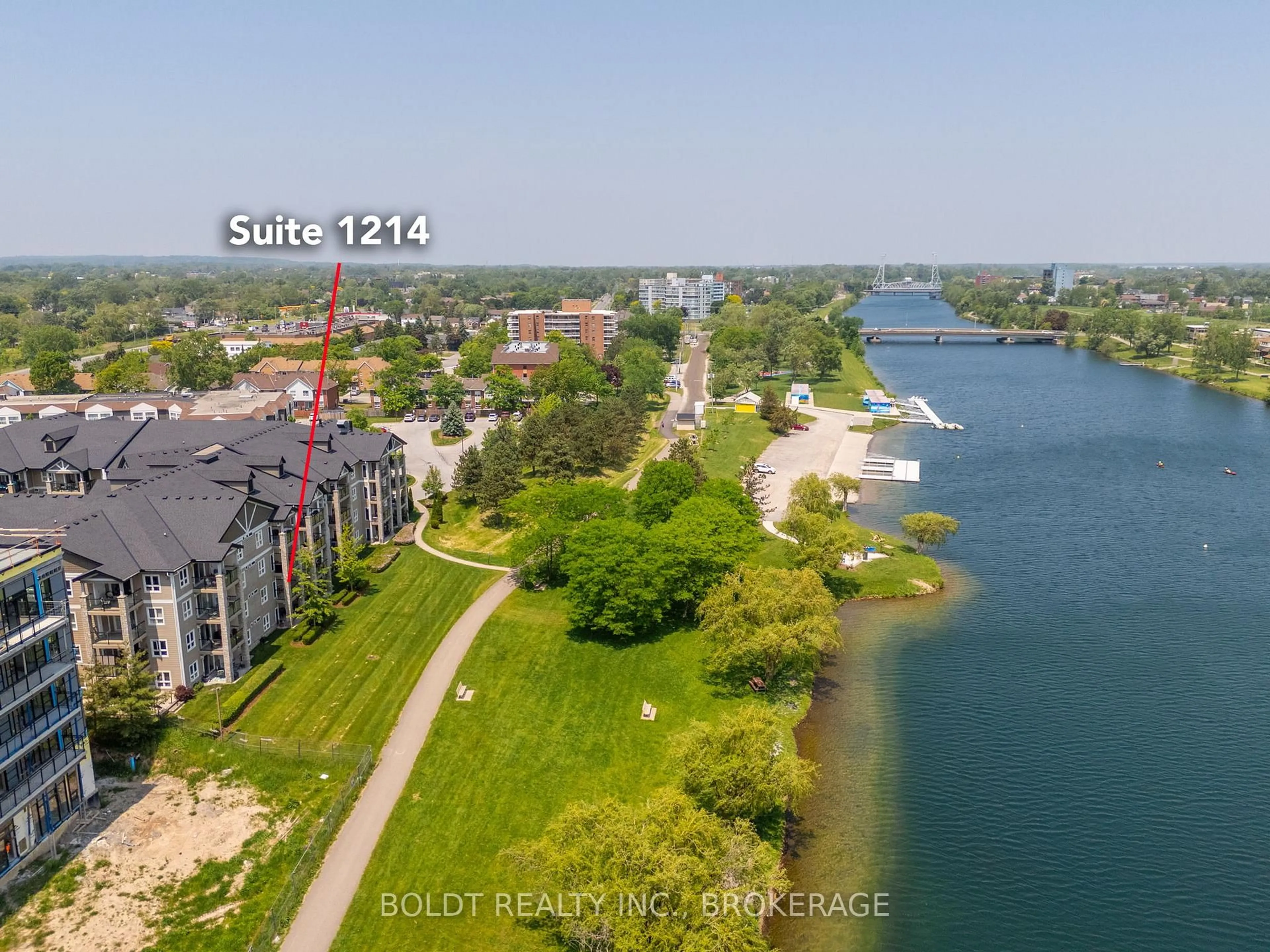 A pic from outside/outdoor area/front of a property/back of a property/a pic from drone, water/lake/river/ocean view for 330 Prince Charles Dr #1214, Welland Ontario L3C 7B3