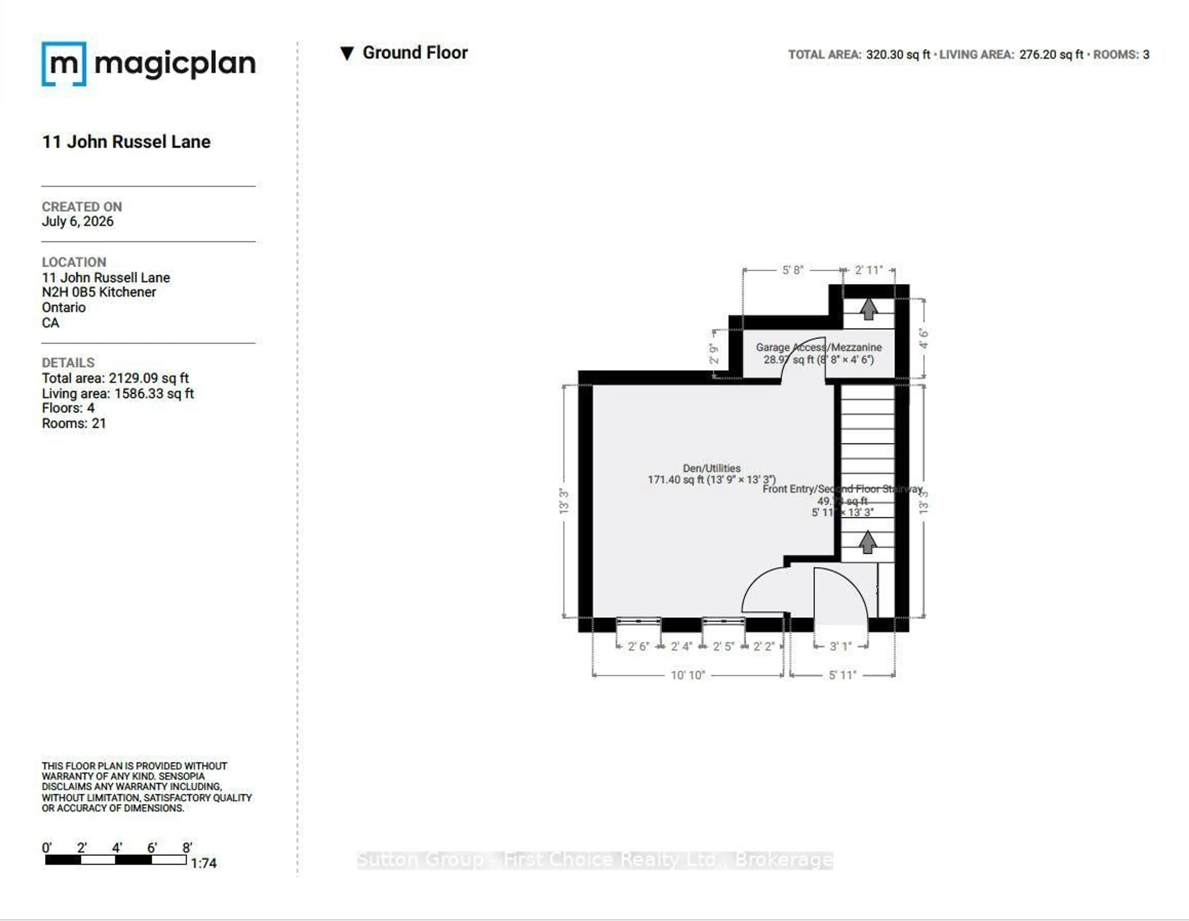 Floor plan for 11 John Russell Lane, Kitchener Ontario N2H 0B4