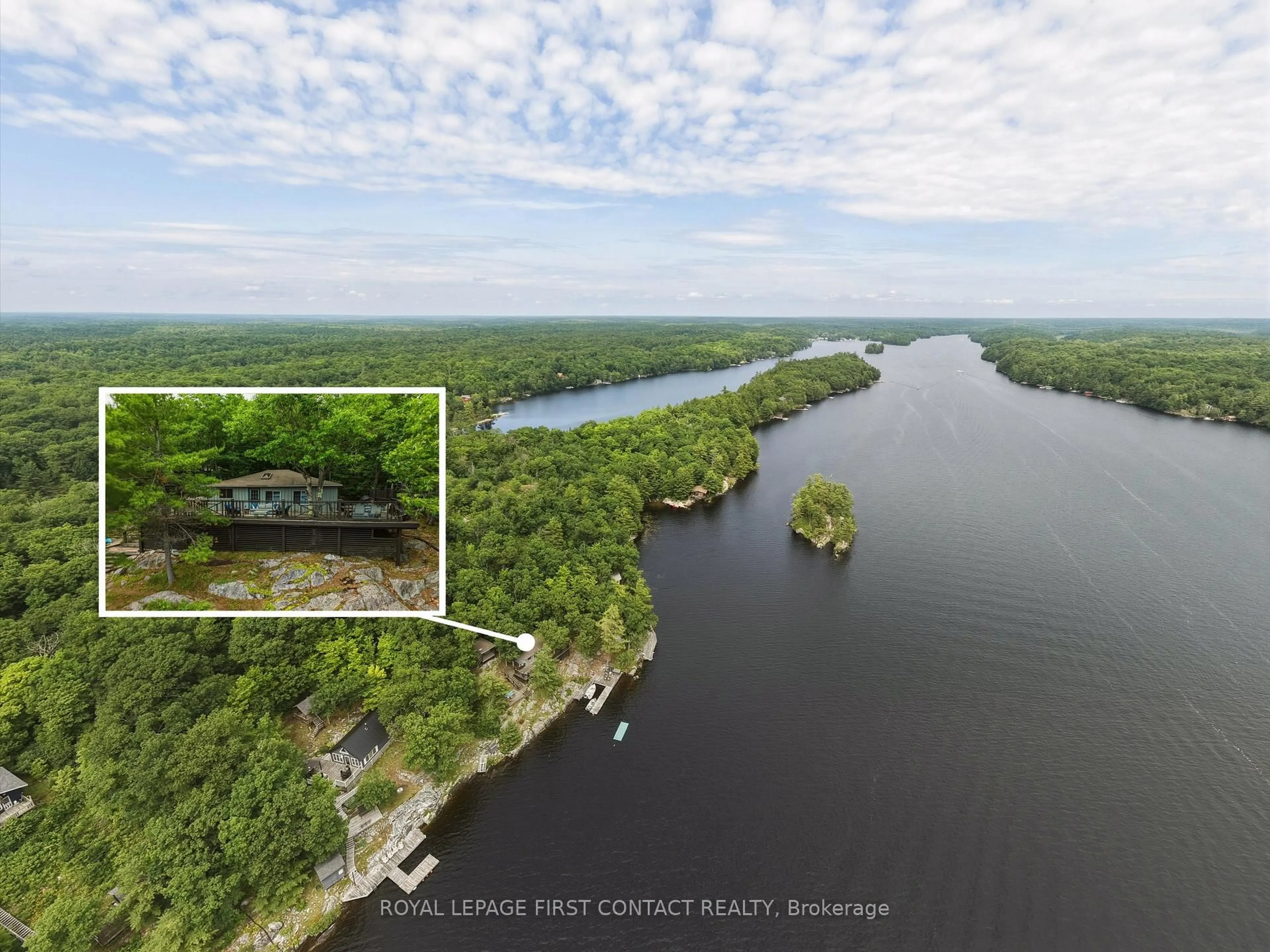 A pic from outside/outdoor area/front of a property/back of a property/a pic from drone, water/lake/river/ocean view for 321 Healey Lake W/A, The Archipelago Ontario P0G 1G0