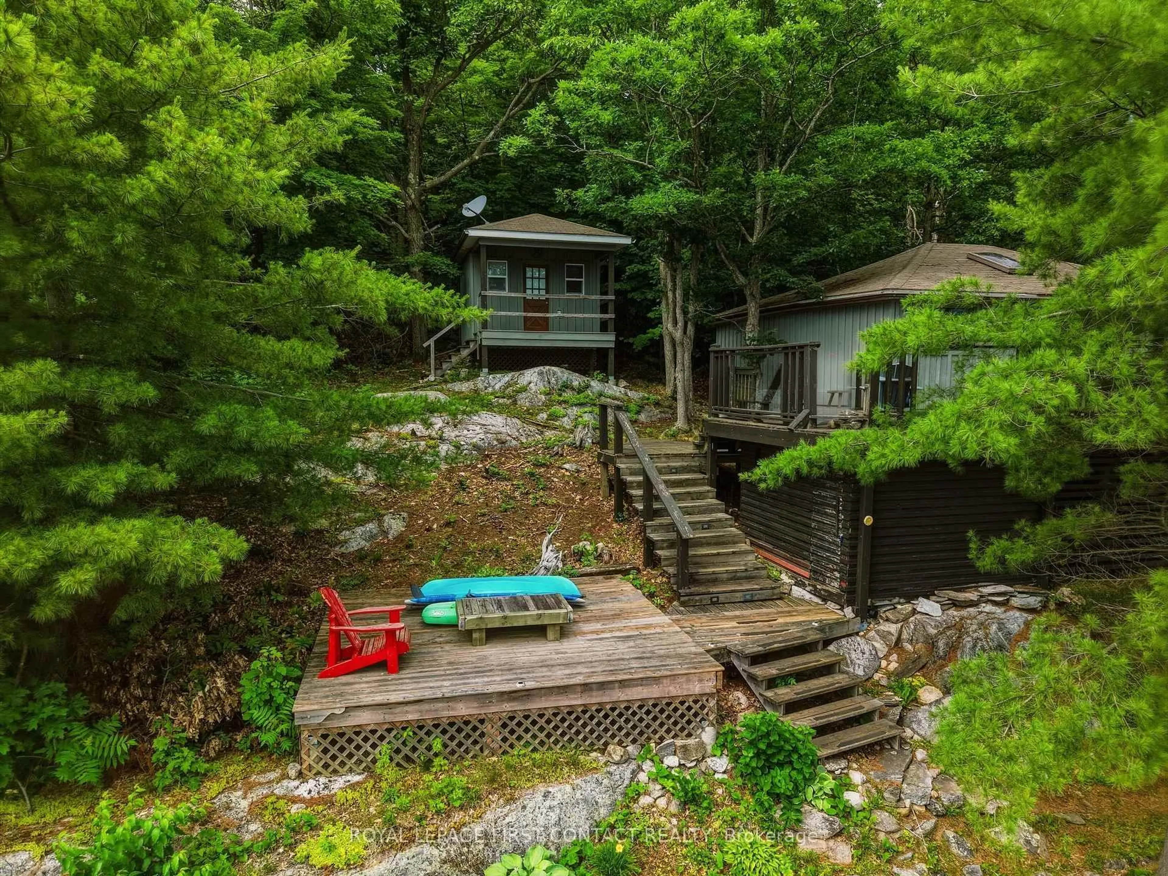A pic from outside/outdoor area/front of a property/back of a property/a pic from drone, water/lake/river/ocean view for 321 Healey Lake W/A, The Archipelago Ontario P0G 1G0