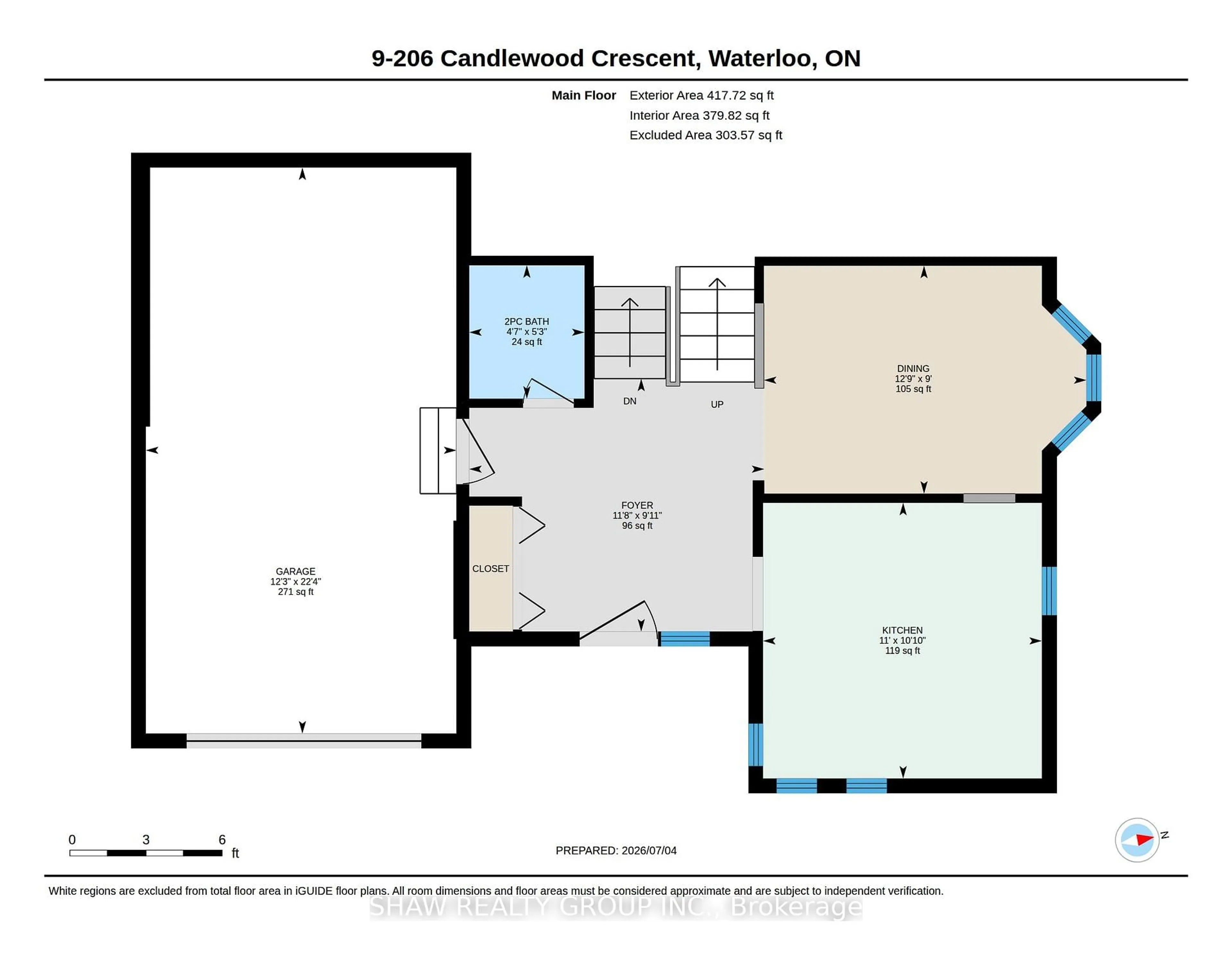 Floor plan for 206 Candlewood Cres #9, Waterloo Ontario N2L 5Y9