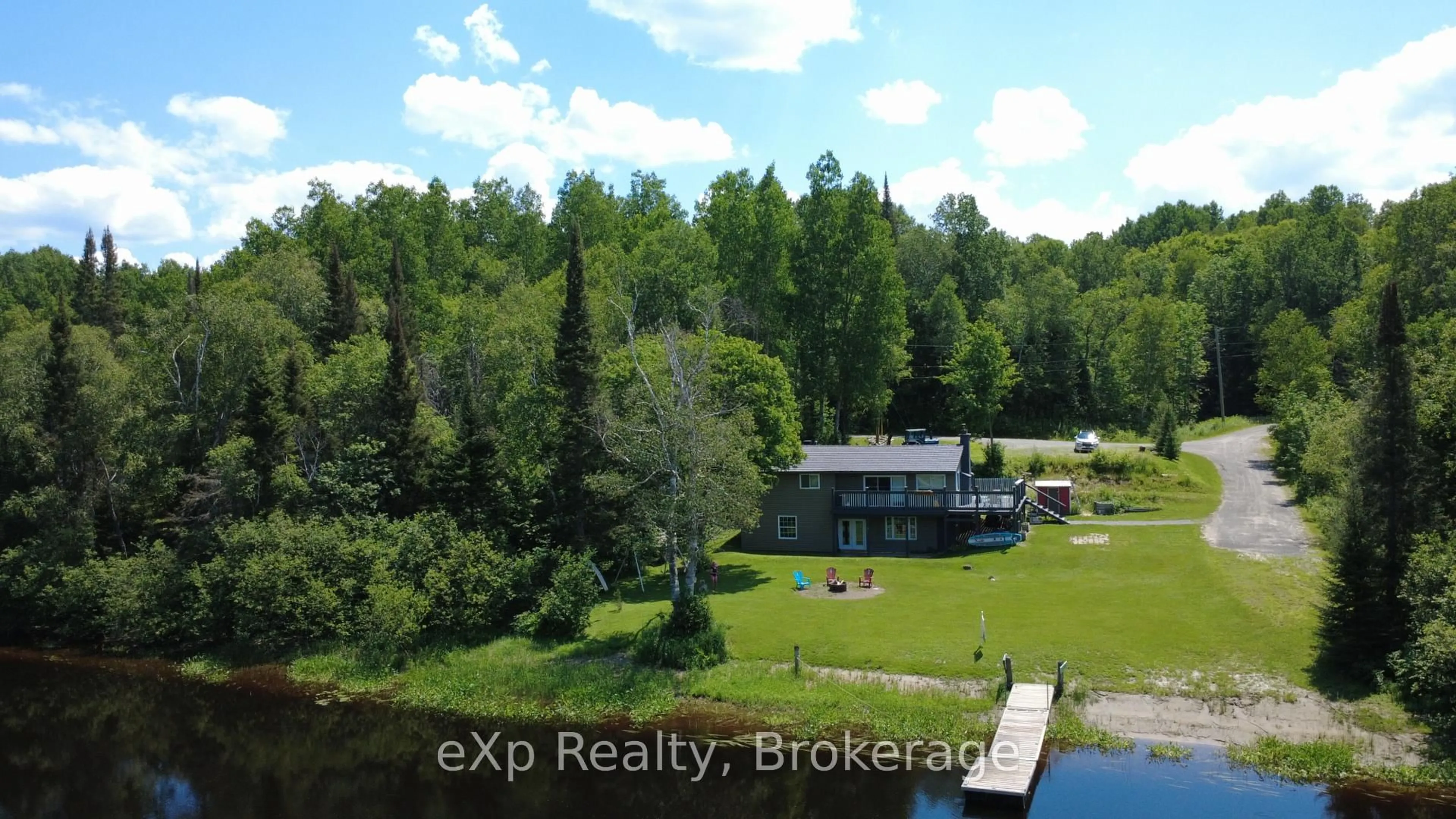 A pic from outside/outdoor area/front of a property/back of a property/a pic from drone, water/lake/river/ocean view for 249 River Dr, Burk's Falls Ontario P0A 1C0