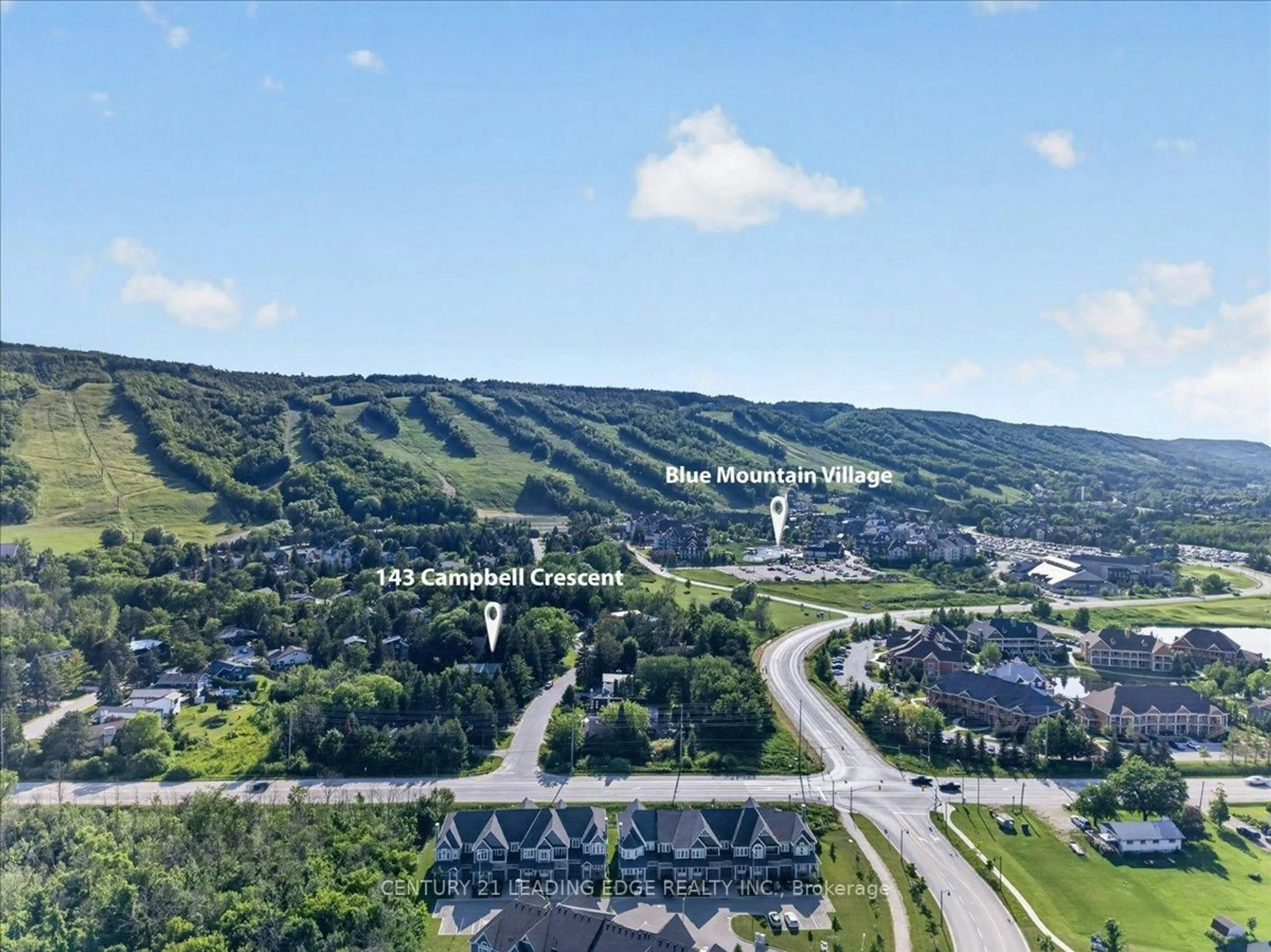 A pic from outside/outdoor area/front of a property/back of a property/a pic from drone, mountain view for 143 Campbell Cres, Blue Mountains Ontario L9Y 0P9