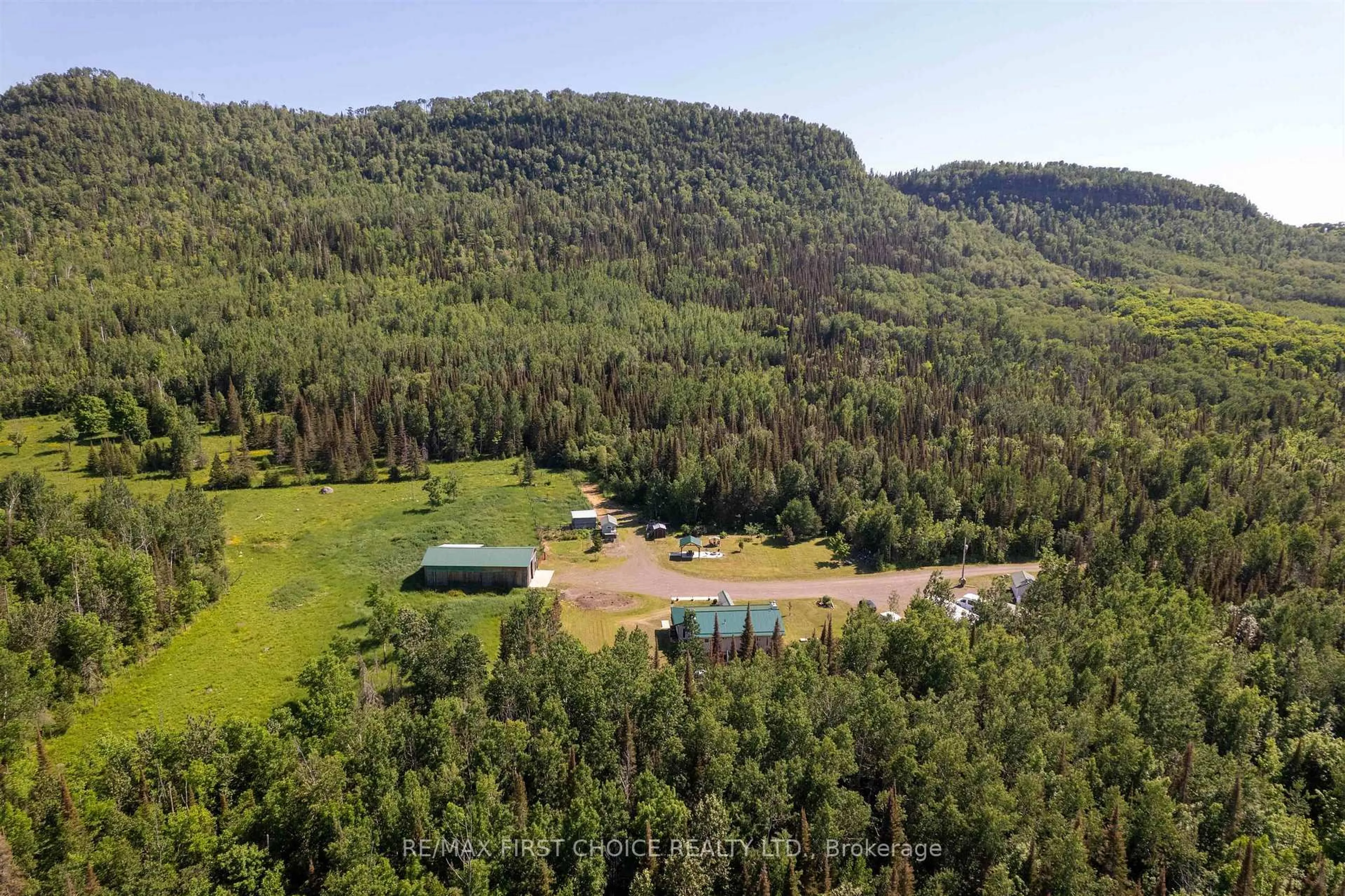 A pic from outside/outdoor area/front of a property/back of a property/a pic from drone, forest/trees view for 250 Falls Rd, Neebing Ontario P7L 0E1