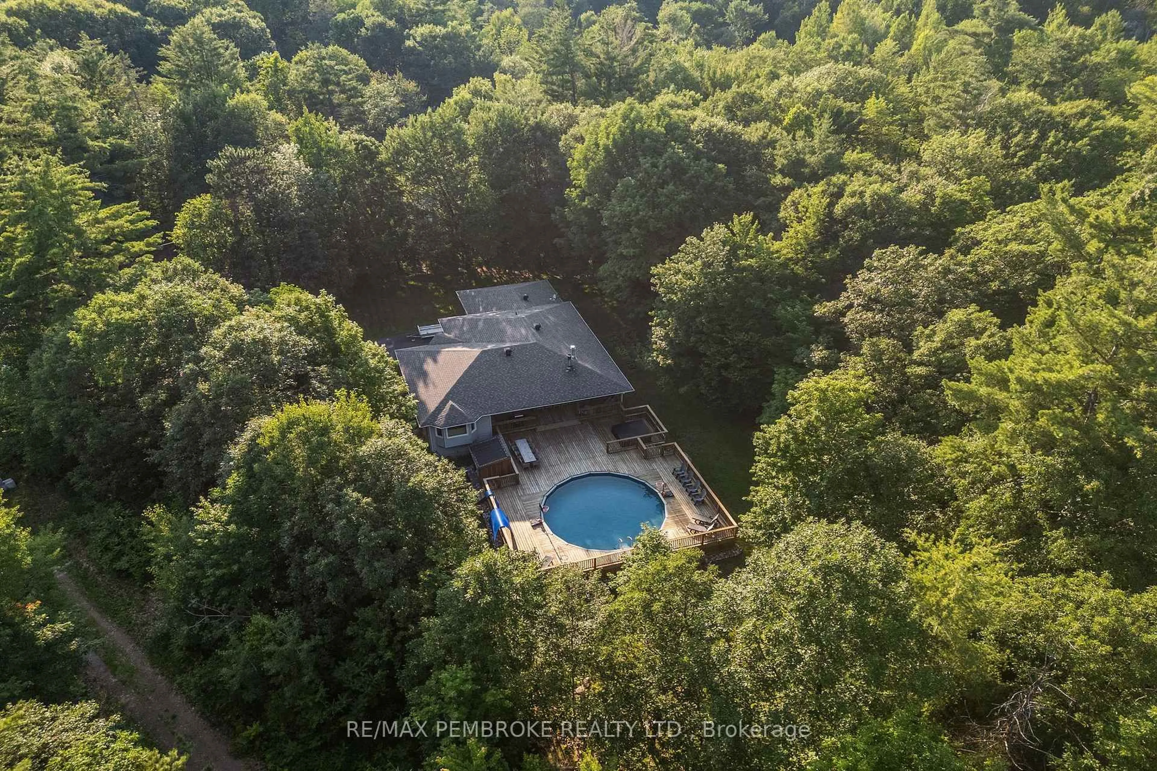 A pic from outside/outdoor area/front of a property/back of a property/a pic from drone, water/lake/river/ocean view for 38 Rahns Rd, Pembroke Ontario K8A 6W8