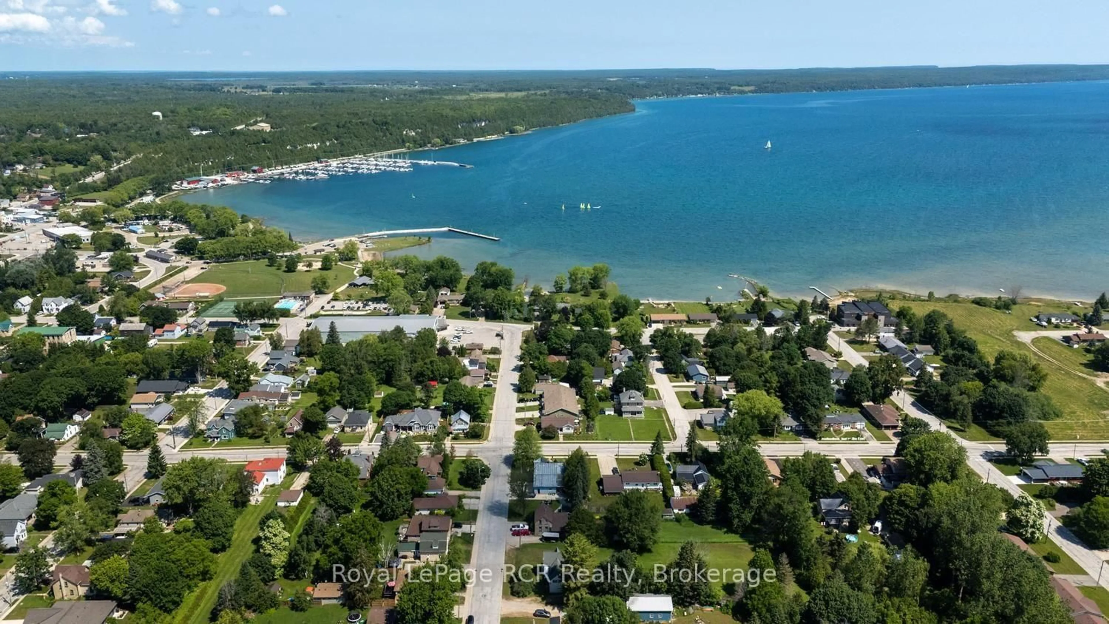 A pic from outside/outdoor area/front of a property/back of a property/a pic from drone, water/lake/river/ocean view for 450 Taylor St, South Bruce Peninsula Ontario N0H 2T0