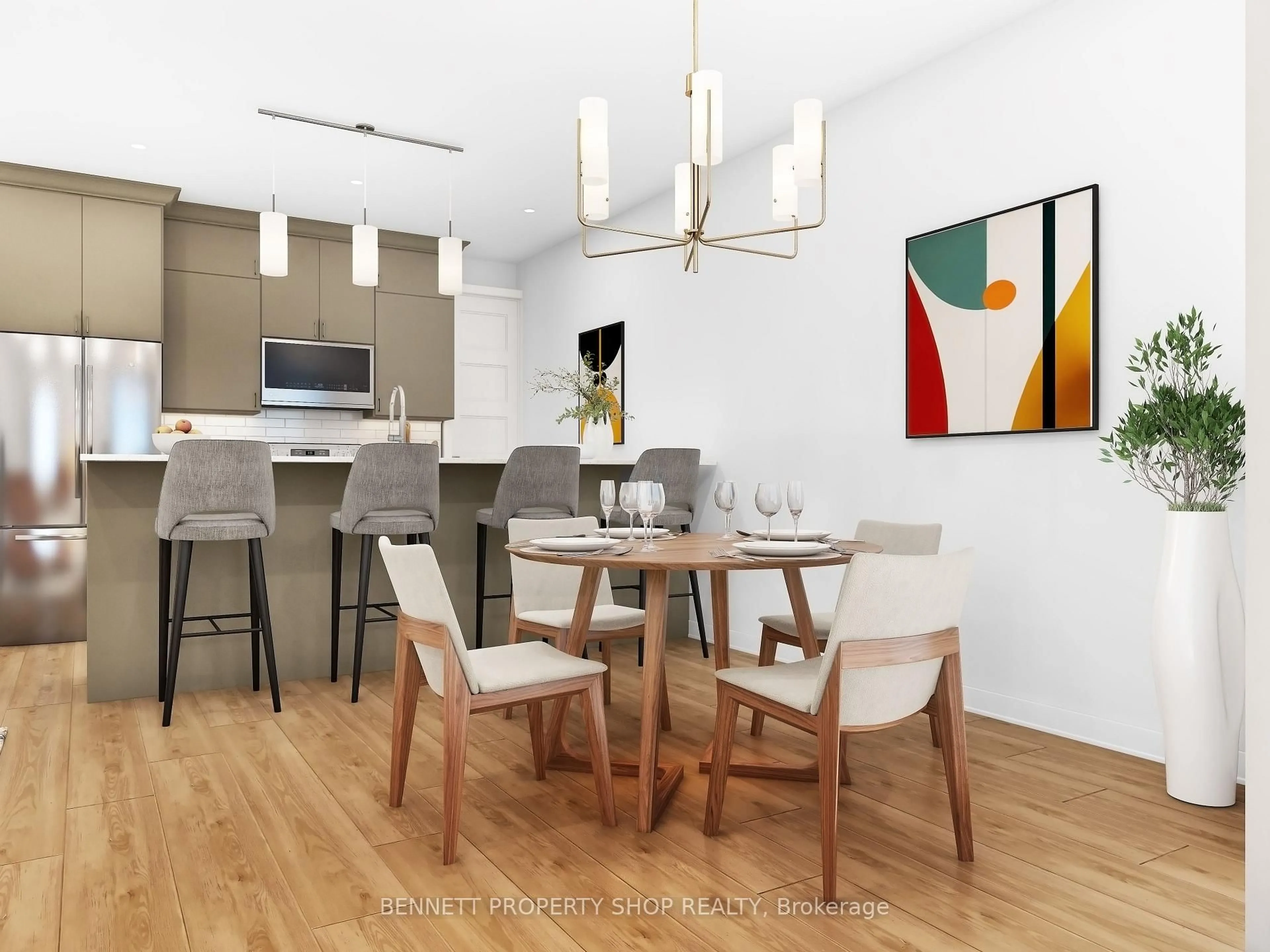 Open concept kitchen, wood/laminate floor for 260 Paleo Hts, Ottawa Ontario K1W 1G1
