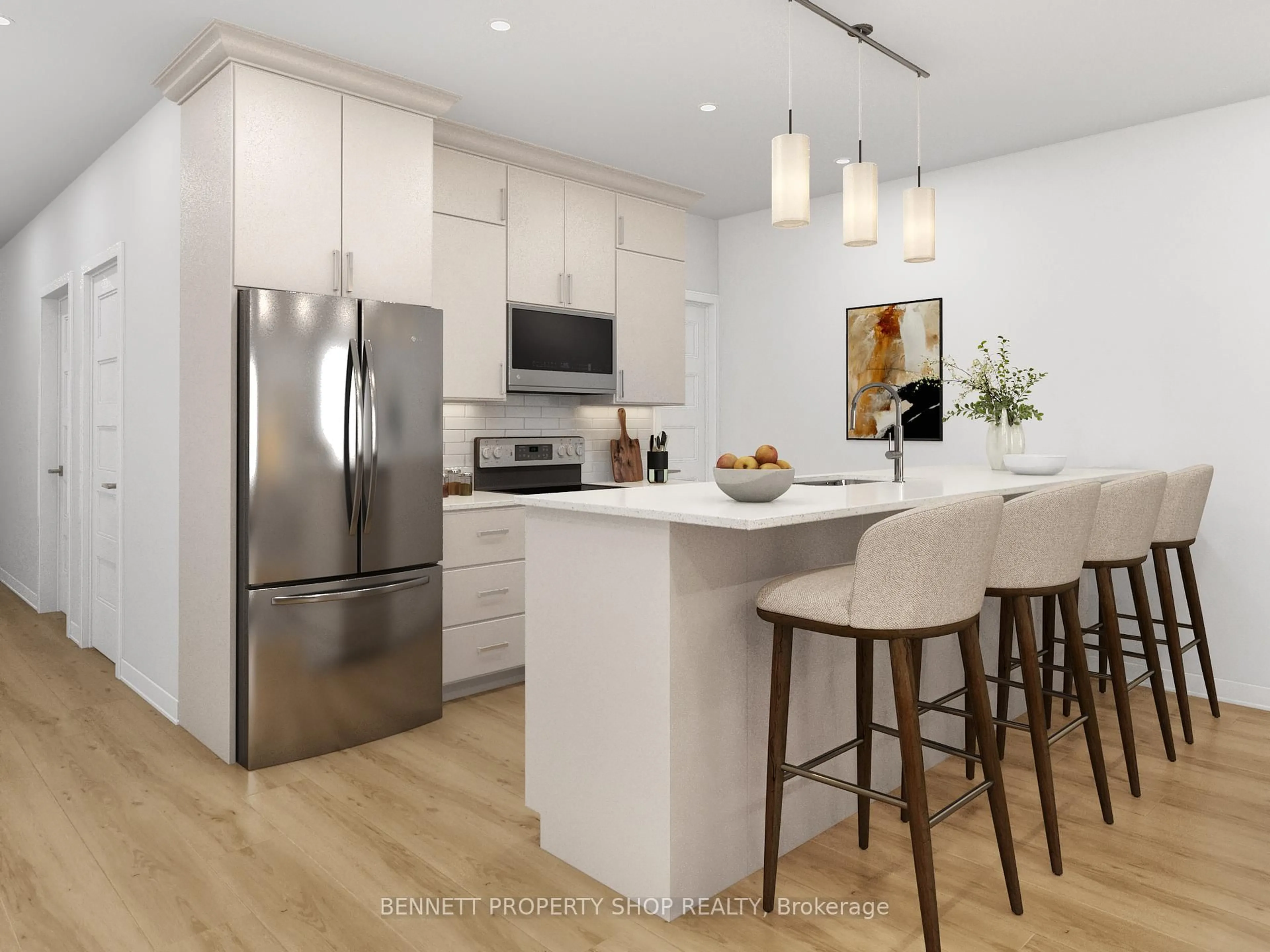 Open concept kitchen, wood/laminate floor for 268 Paleo Hts, Ottawa Ontario K1W 1G1