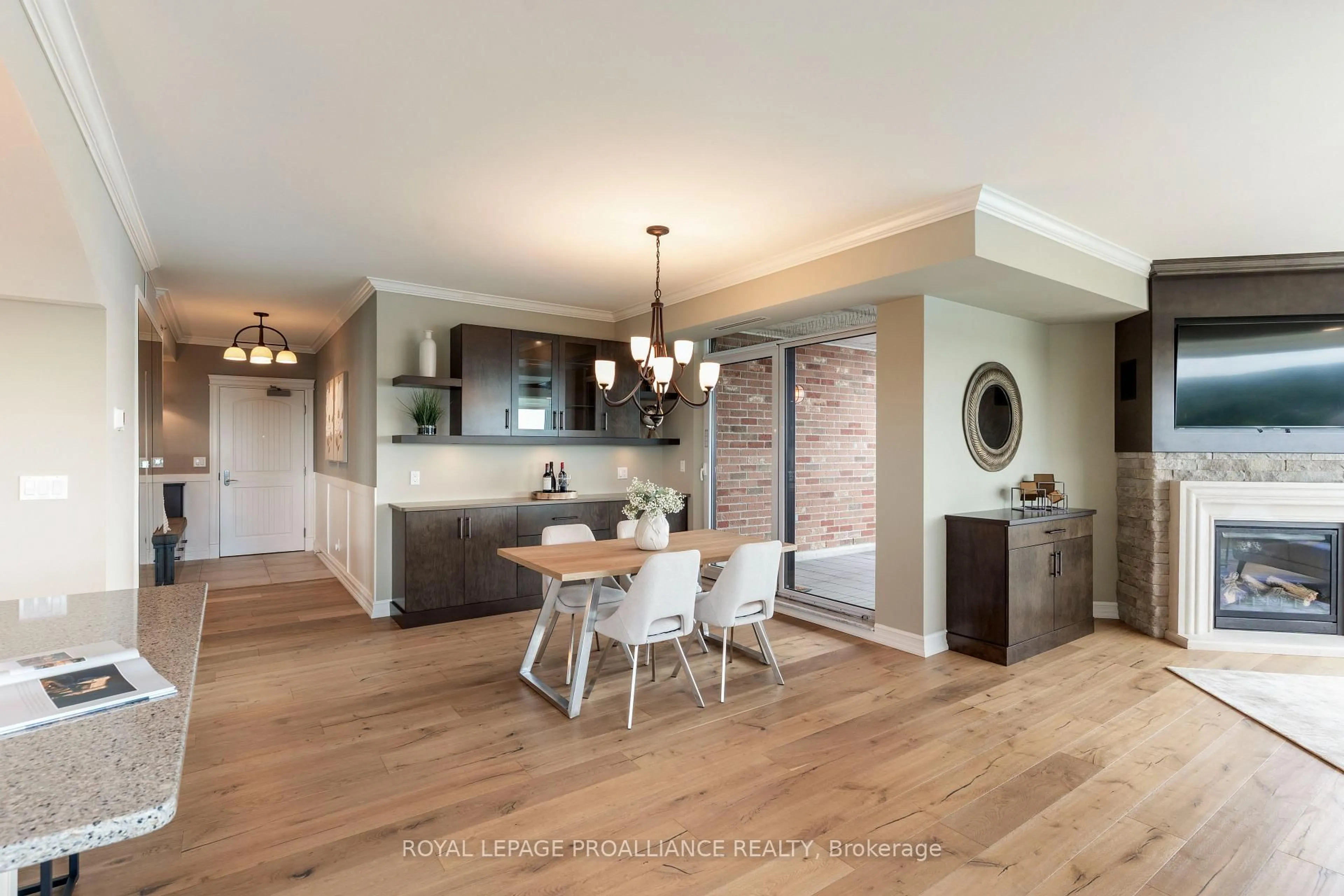Open concept kitchen, wood/laminate floor for 15 St Andrew St #1602, Brockville Ontario K6V 0B8