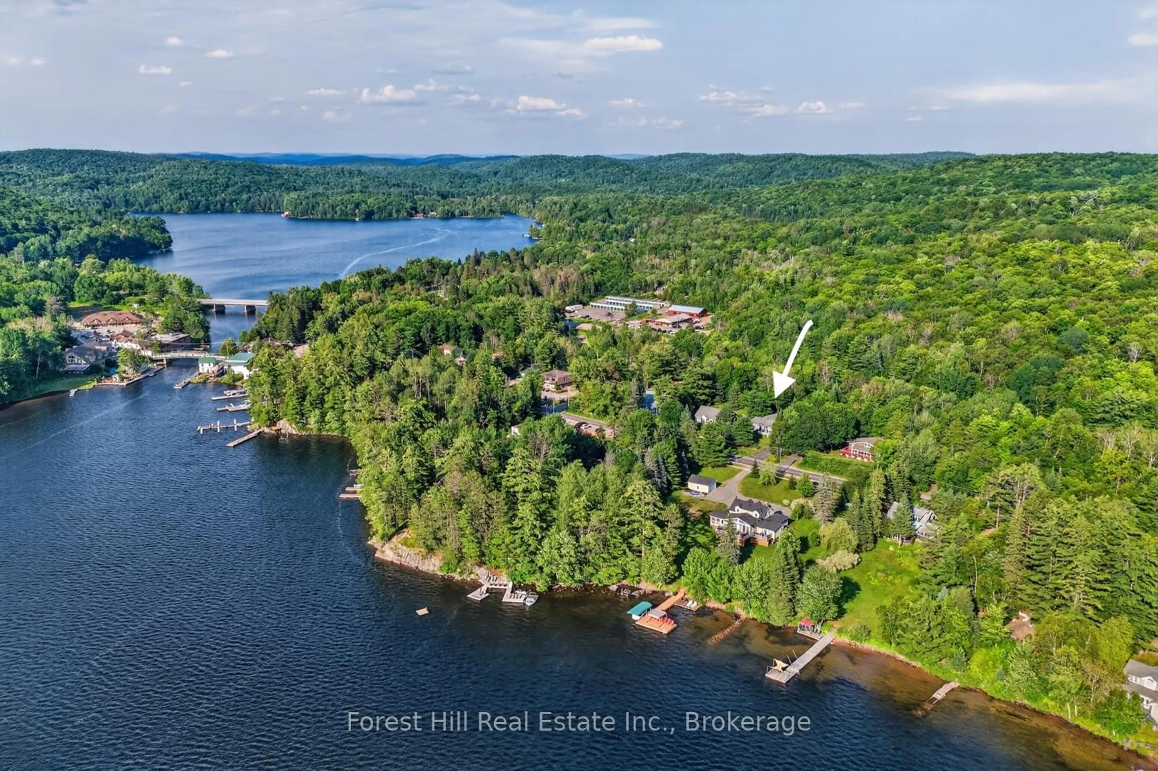 A pic from outside/outdoor area/front of a property/back of a property/a pic from drone, water/lake/river/ocean view for 1115 Main St, Algonquin Highlands Ontario P0A 1E0