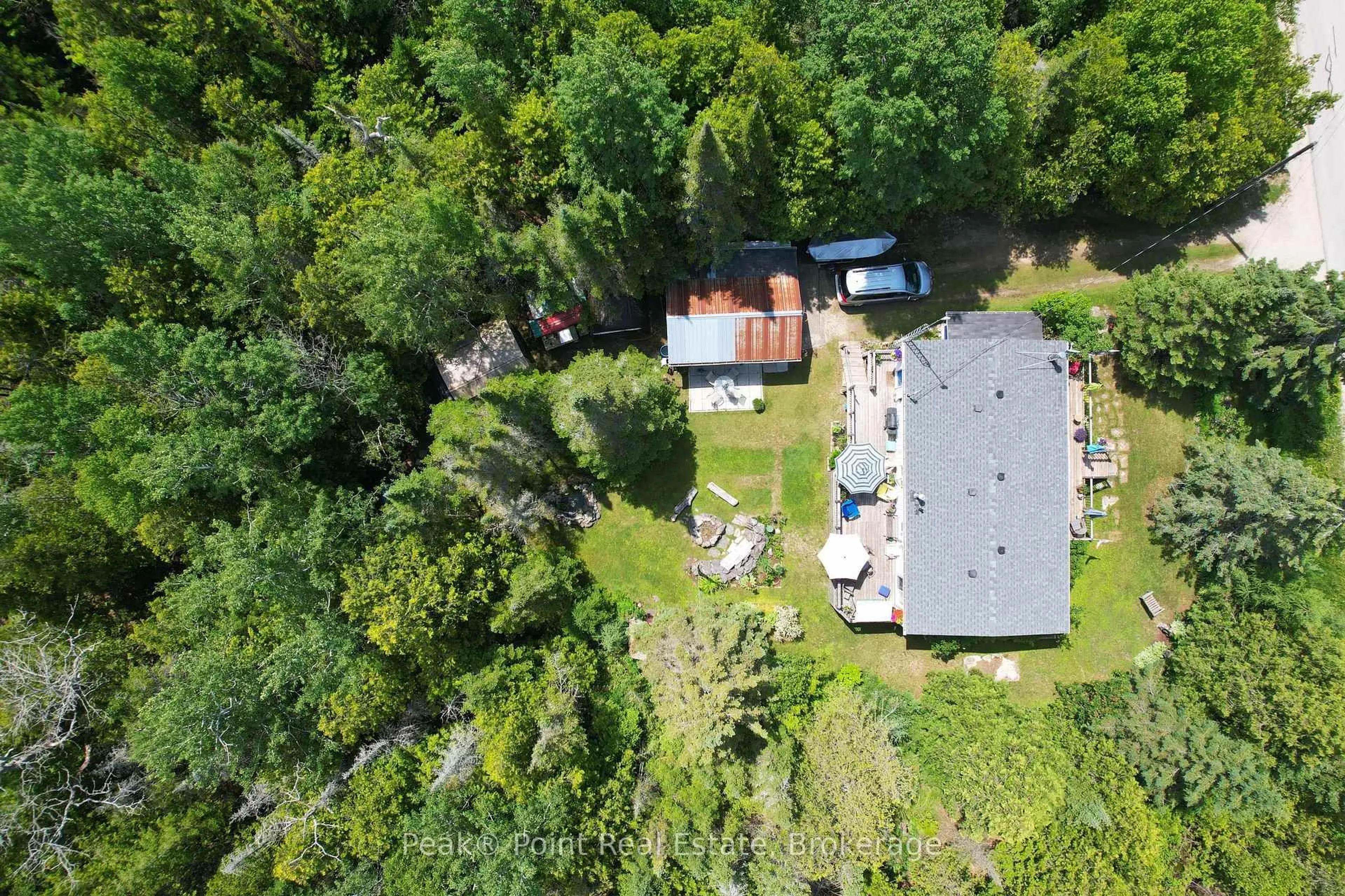 A pic from outside/outdoor area/front of a property/back of a property/a pic from drone, forest/trees view for 1269 Sunset Dr, South Bruce Peninsula Ontario N0H 2T0