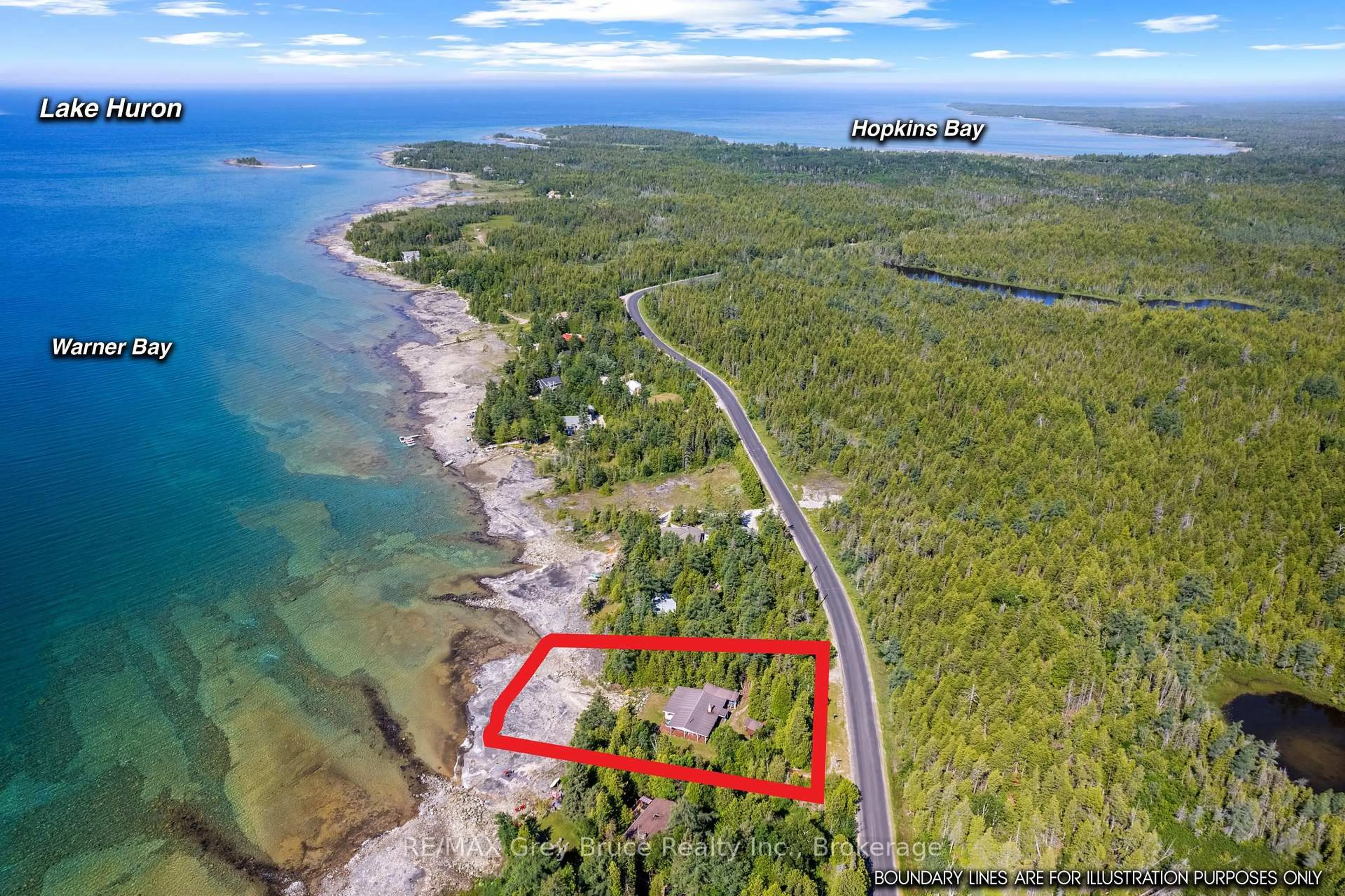 A pic from outside/outdoor area/front of a property/back of a property/a pic from drone, water/lake/river/ocean view for 626 Warner Bay Rd, Northern Bruce Peninsula Ontario N0H 2R0