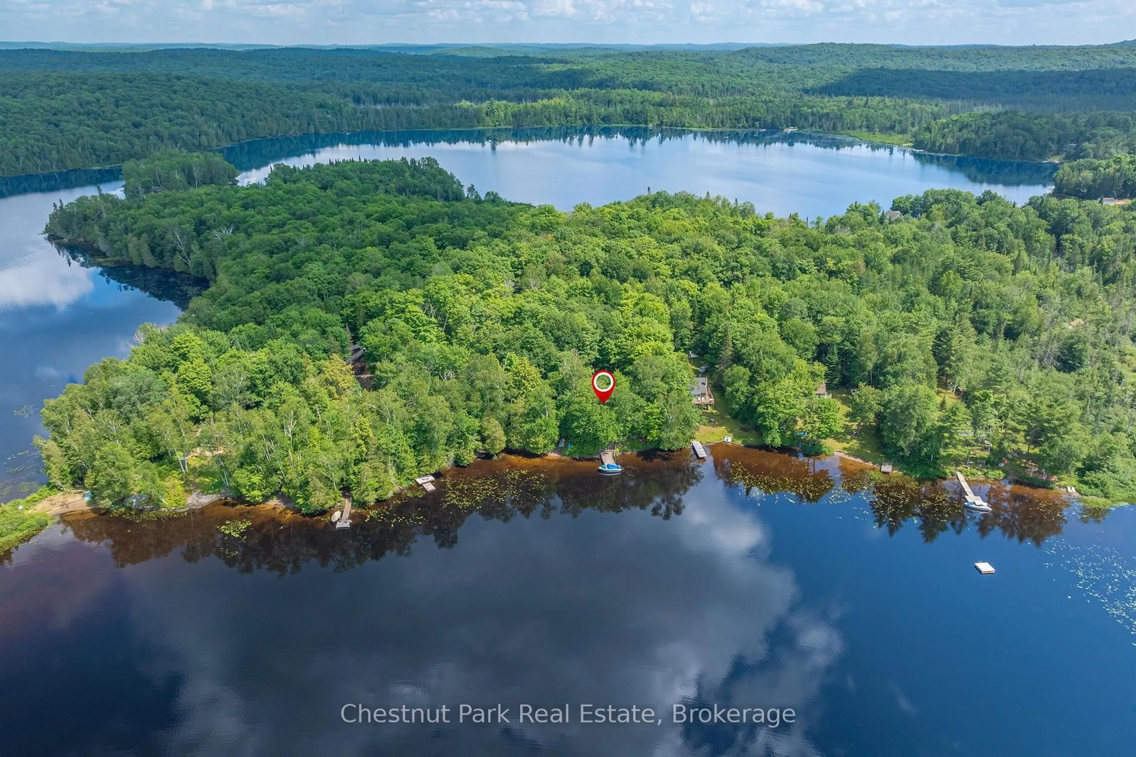 A pic from outside/outdoor area/front of a property/back of a property/a pic from drone, water/lake/river/ocean view for 412 Sherwood Dr, Perry Ontario P1H 2J6