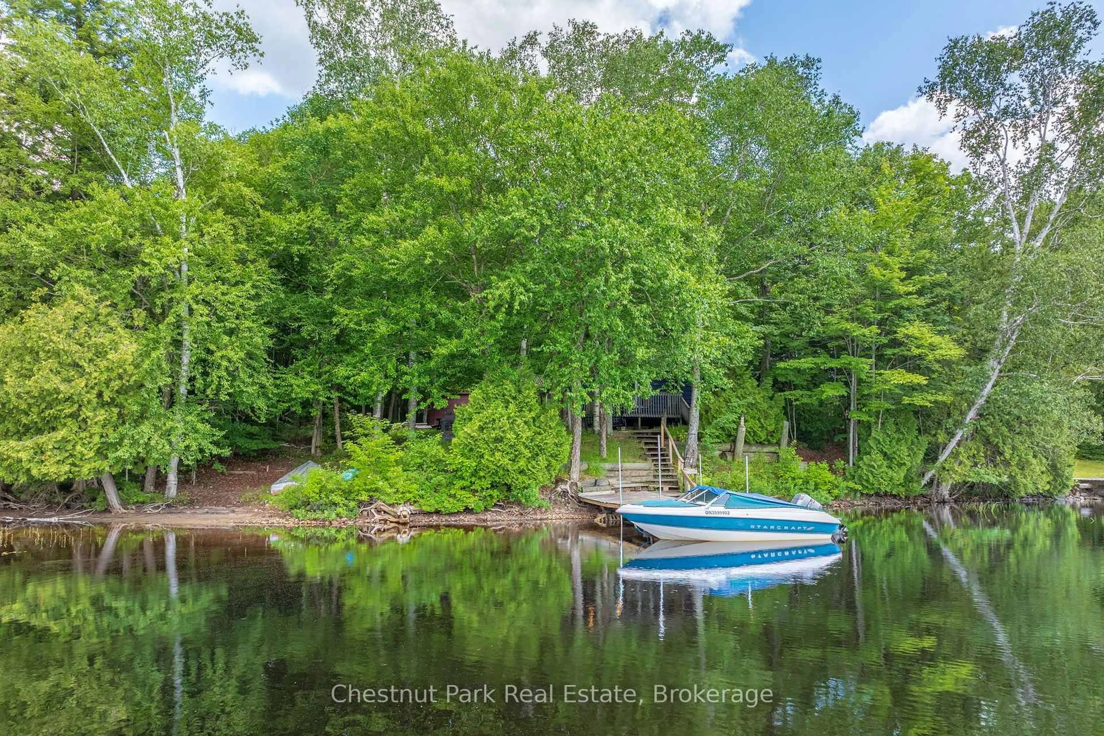 A pic from outside/outdoor area/front of a property/back of a property/a pic from drone, water/lake/river/ocean view for 412 Sherwood Dr, Perry Ontario P1H 2J6